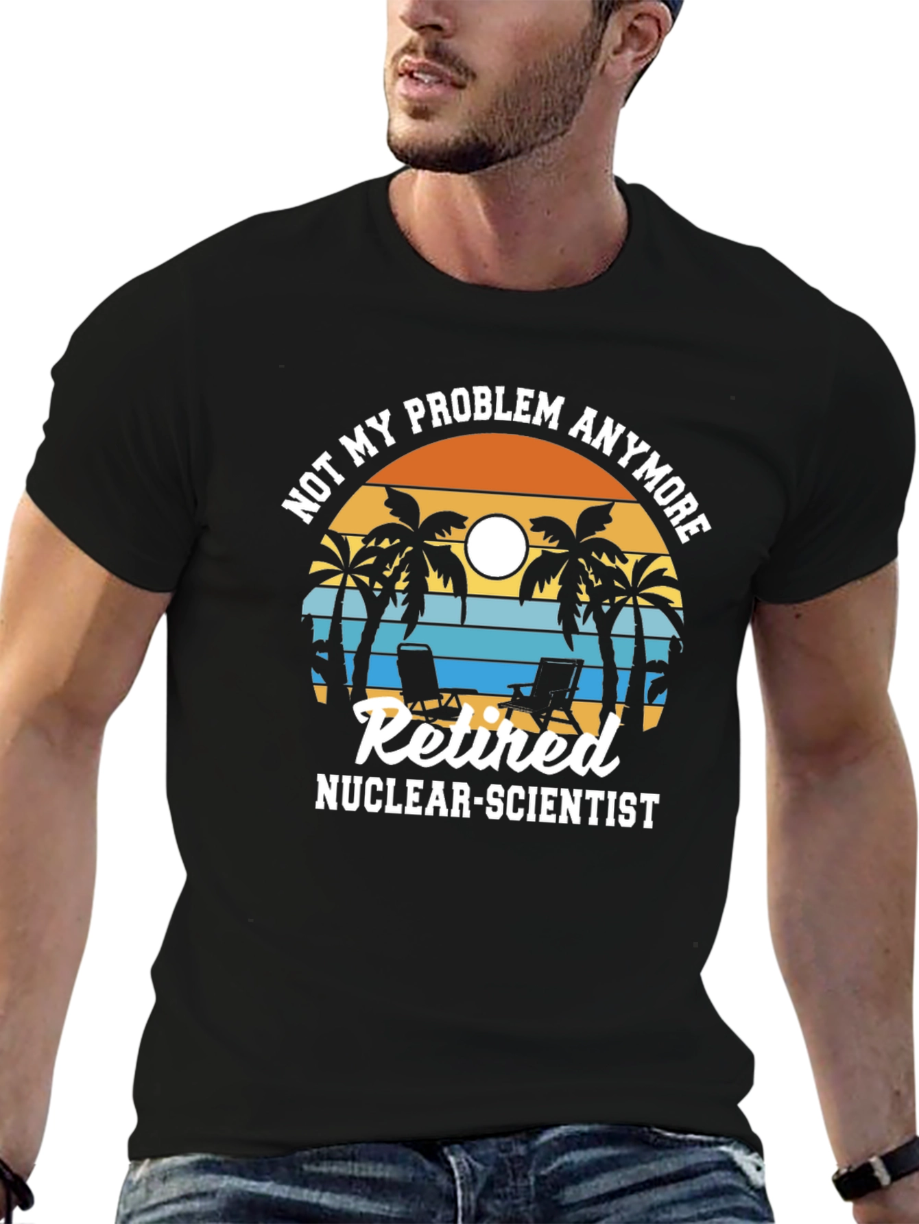 Black Retired Nuclear Scientist T-Shirt - Palm Tree Design view 6