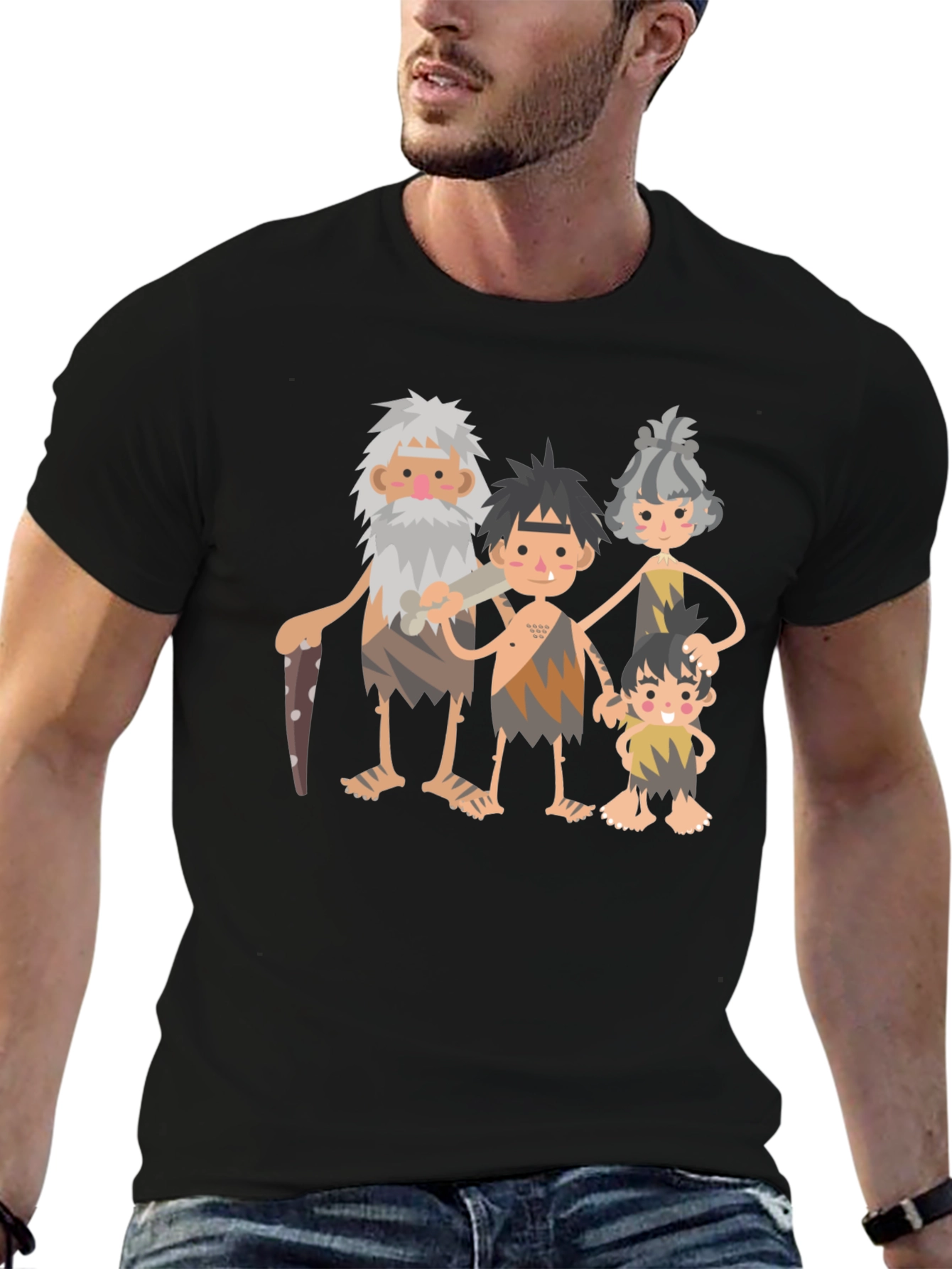 Black Caveman Family Graphic Tee - Black view 6
