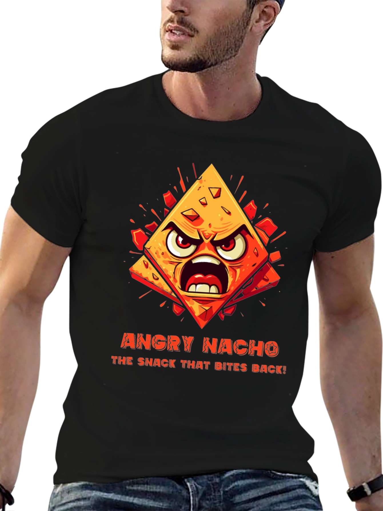 Black Angry Nacho Bite Back Black T-Shirt view 6