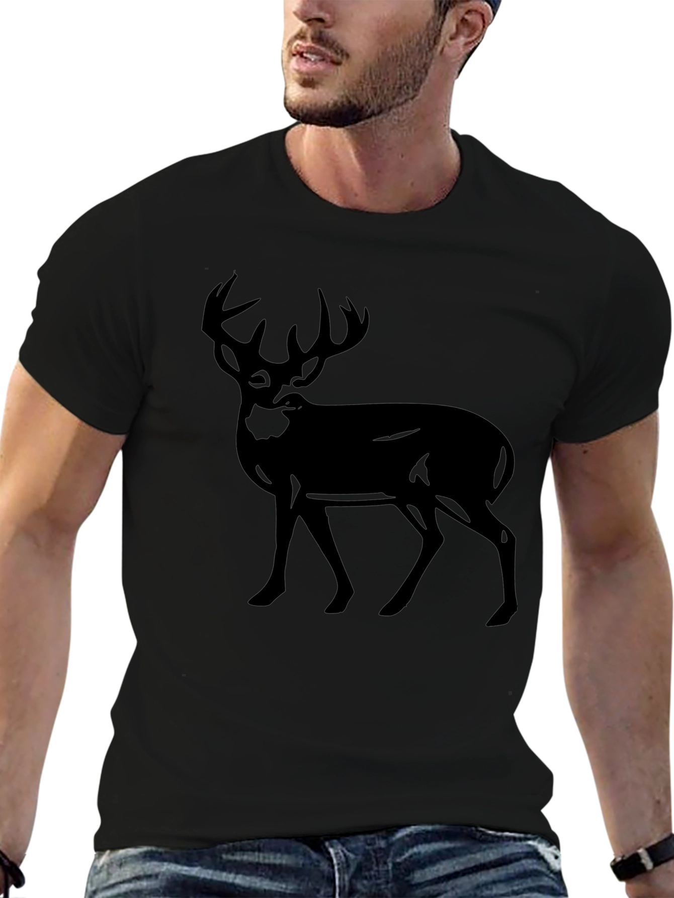 Black Men's Deer Graphic Black T-Shirt view 6