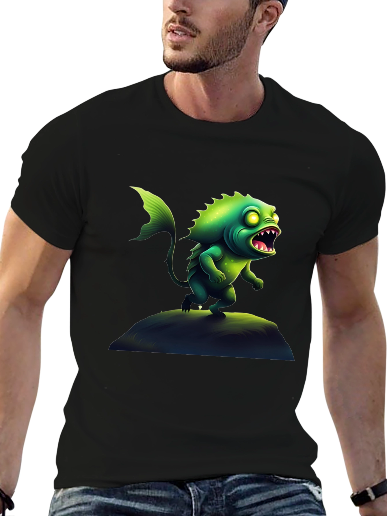 Black Monster Fish Graphic Tee - Unique Creature Design view 6