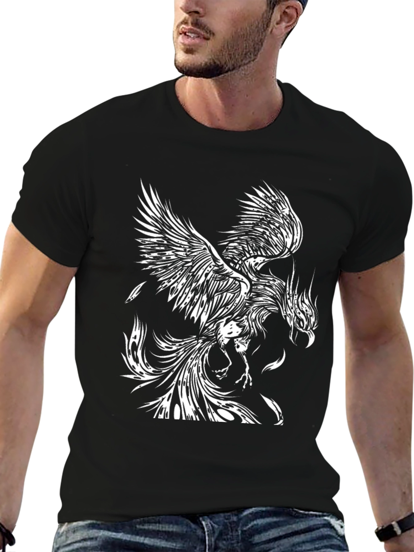 Black Phoenix Graphic Tee - Black Cotton T-Shirt view 6