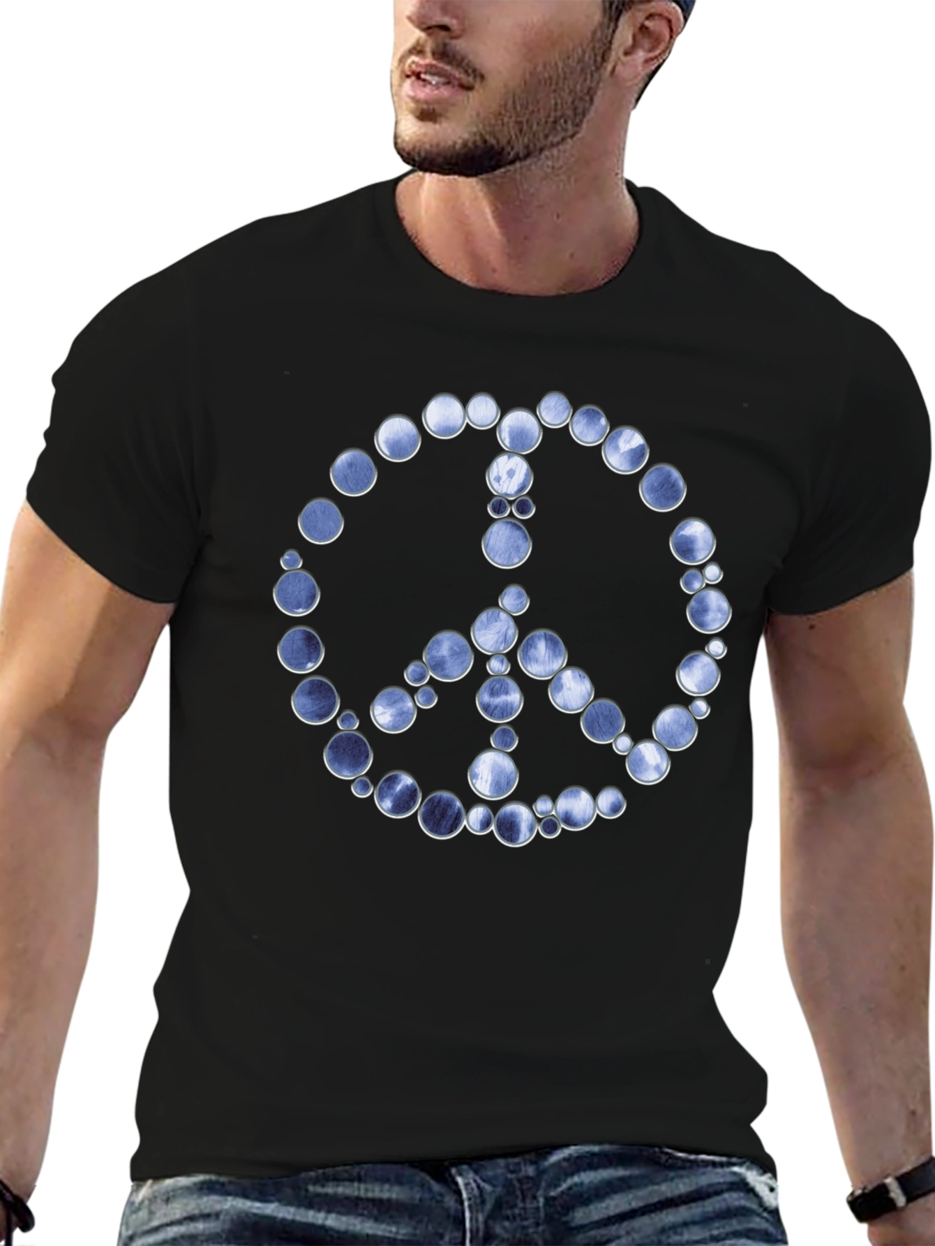 Black Peace Sign Graphic Tee - Black Cotton Blend view 6