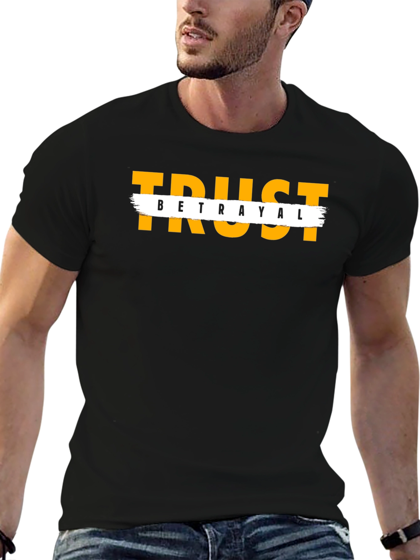 Black Trust Betrayal Graphic Tee - Black Casual T-Shirt view 6