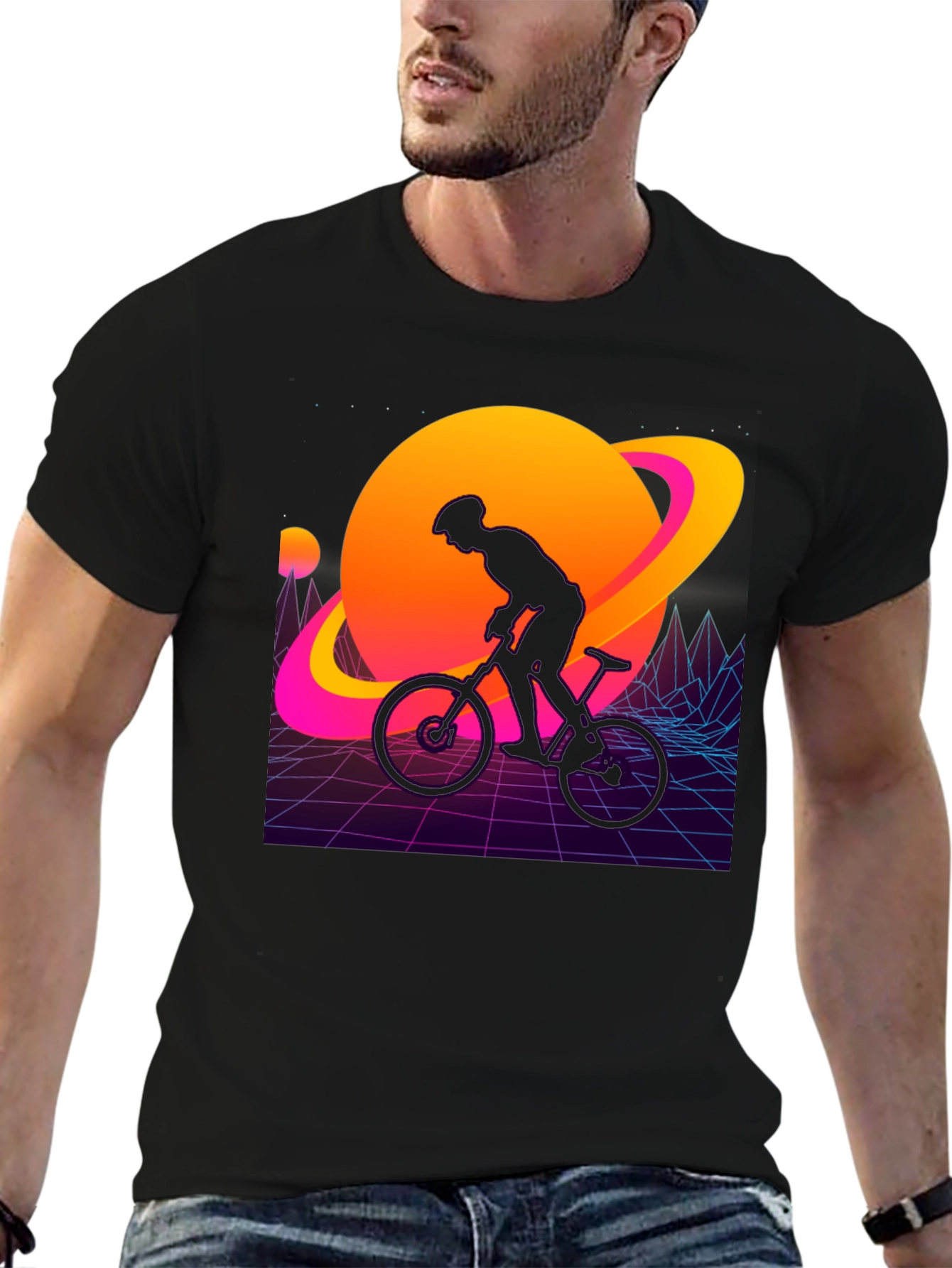 Black Retro Planet Biker Graphic Tee view 6