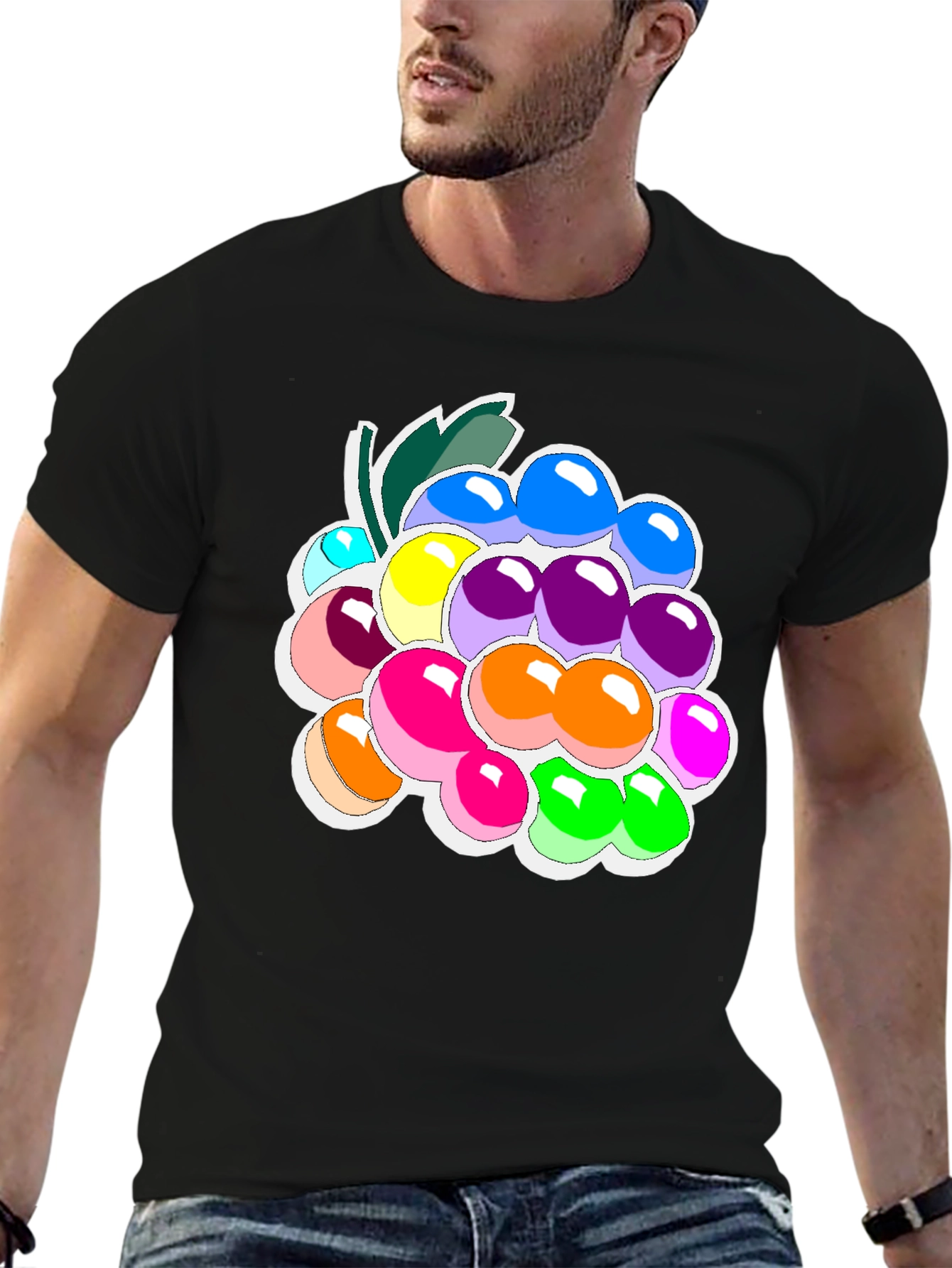 Black Colorful Grapes Graphic Tee - Fruit Lover's T-Shirt view 6