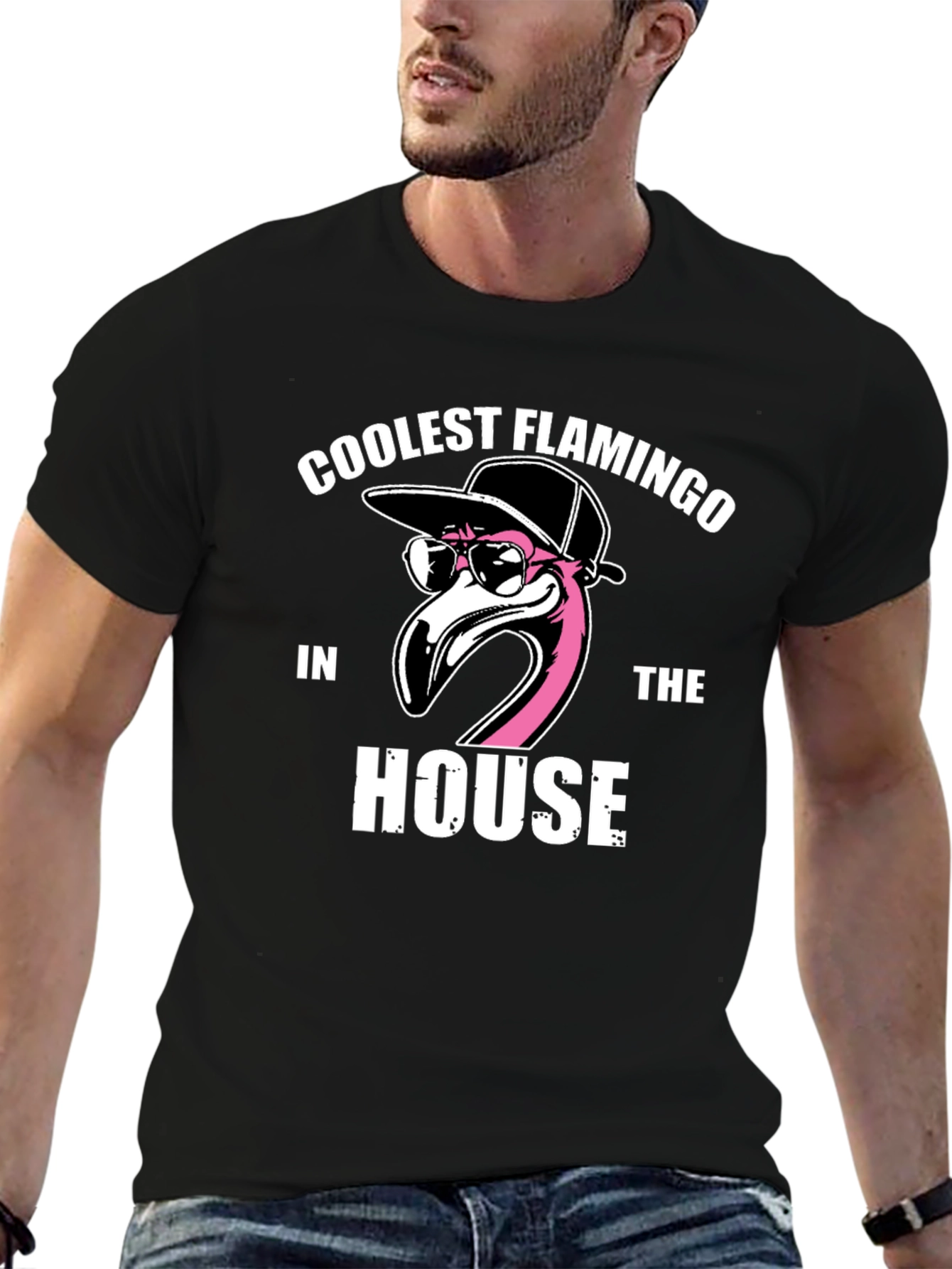 Black Coolest Flamingo in the House Black Graphic Tee view 6