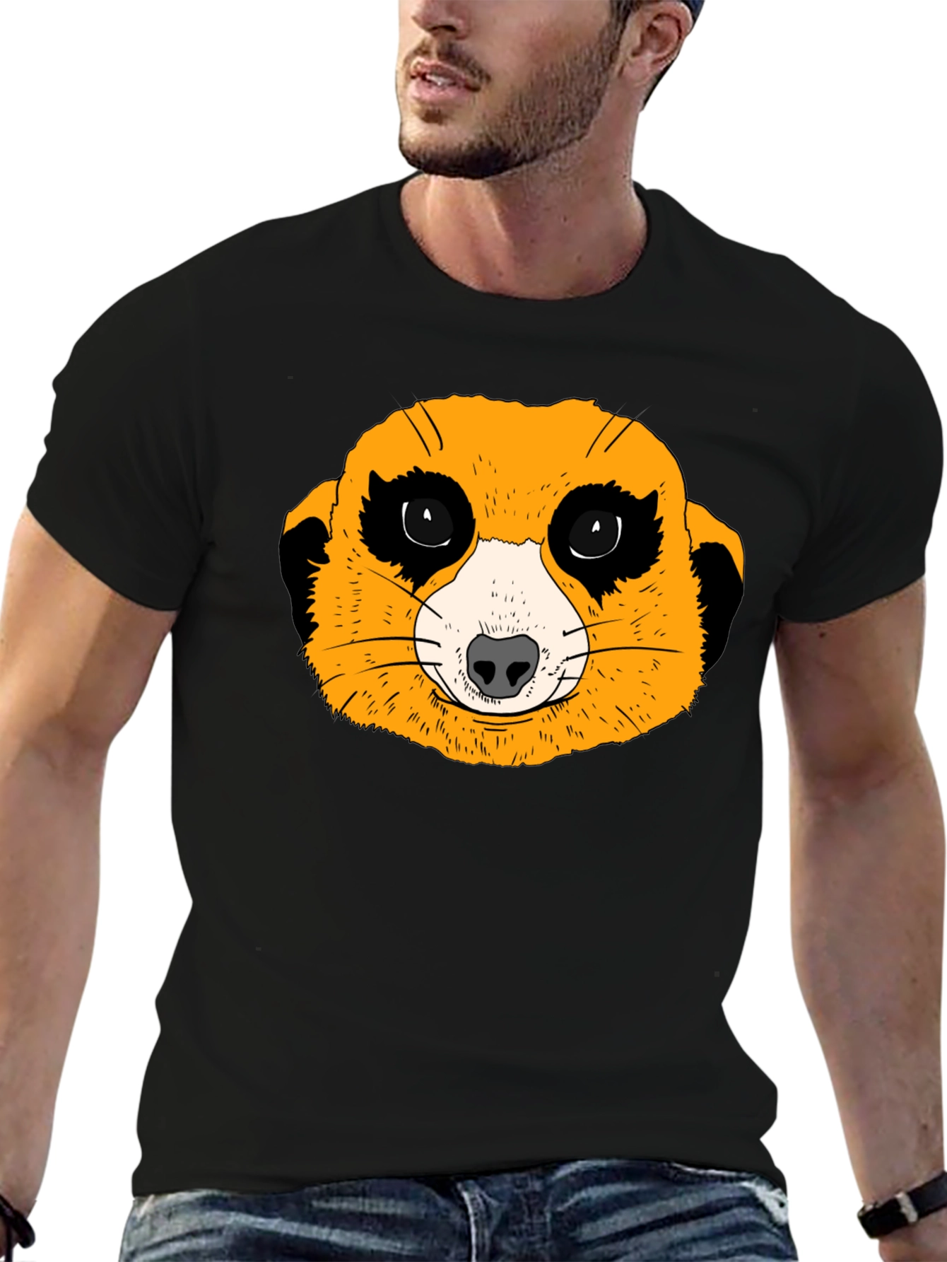 Black Meerkat Graphic Tee - Black Cotton T-Shirt view 6