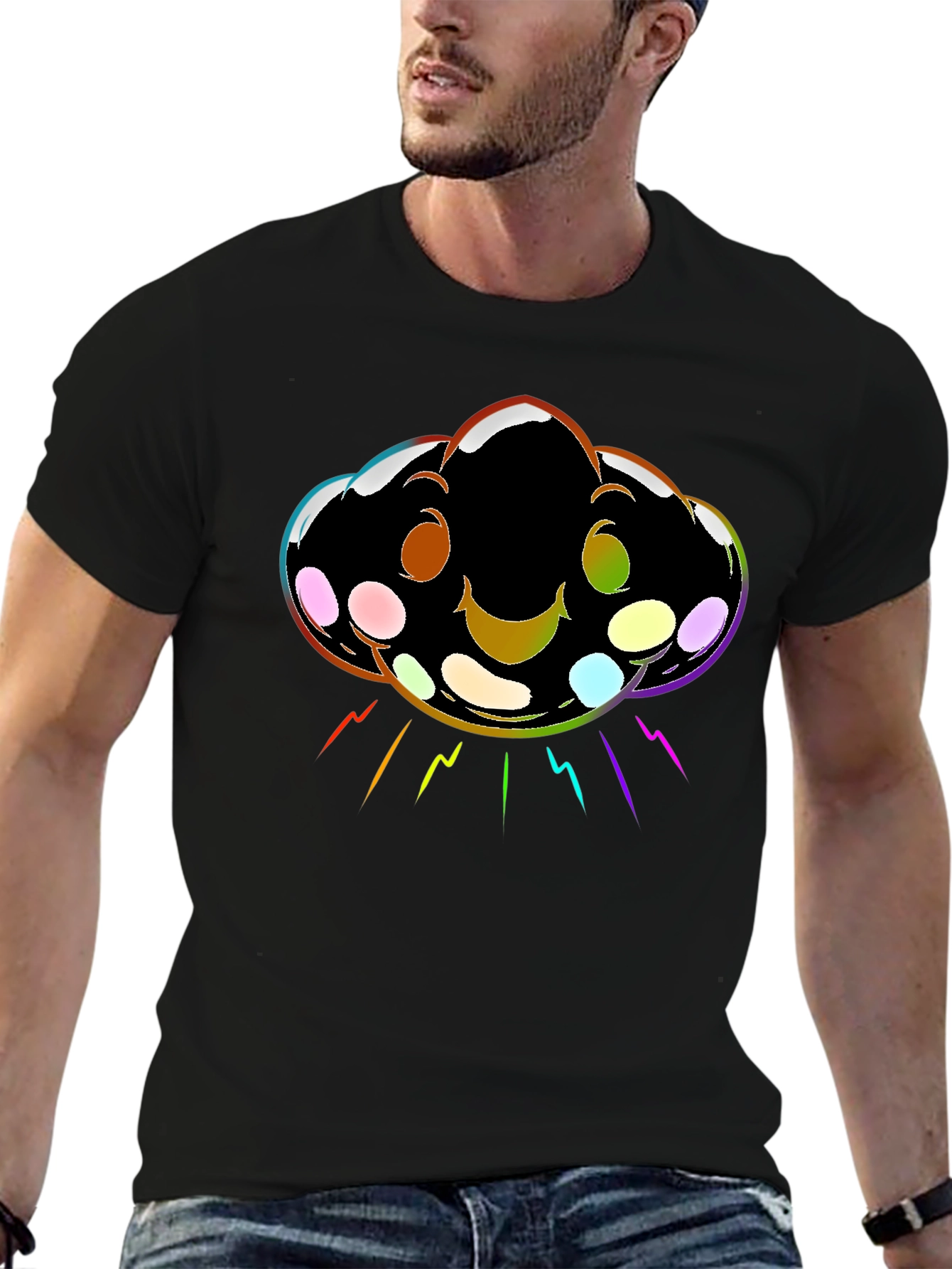 Black Rainbow Cloud UFO Graphic T-Shirt view 6