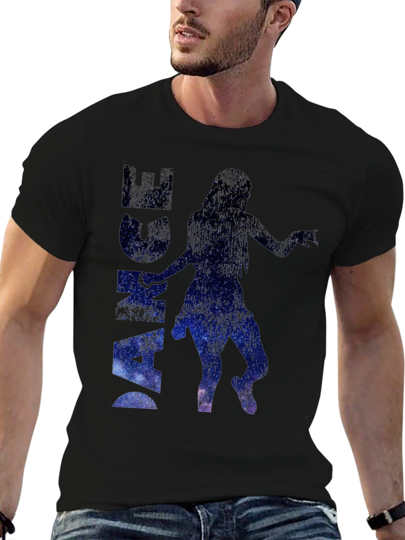 Black Dance Silhouette Galaxy Print Black T-Shirt view 6