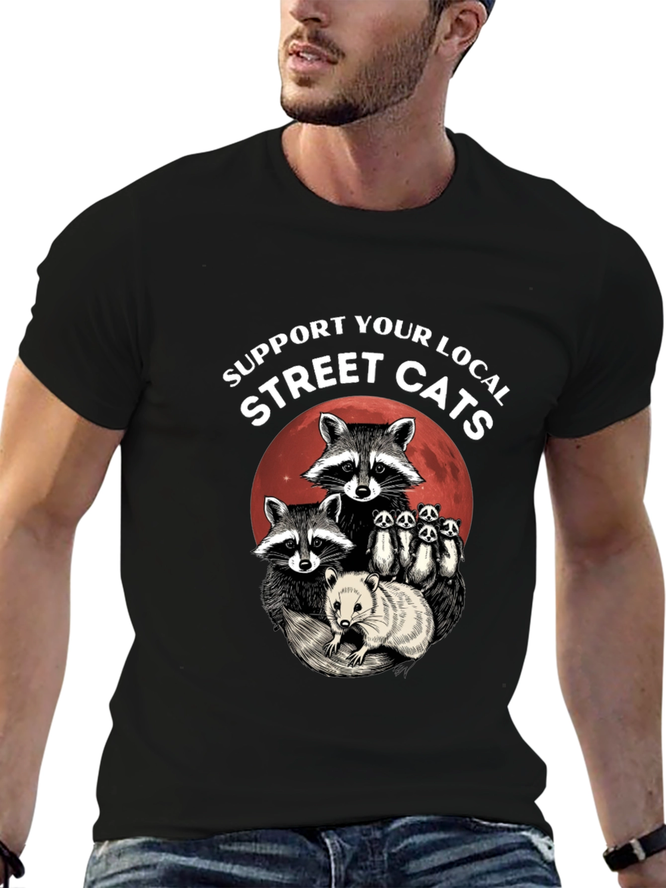 Black Support Your Local Street Cats T-Shirt view 6
