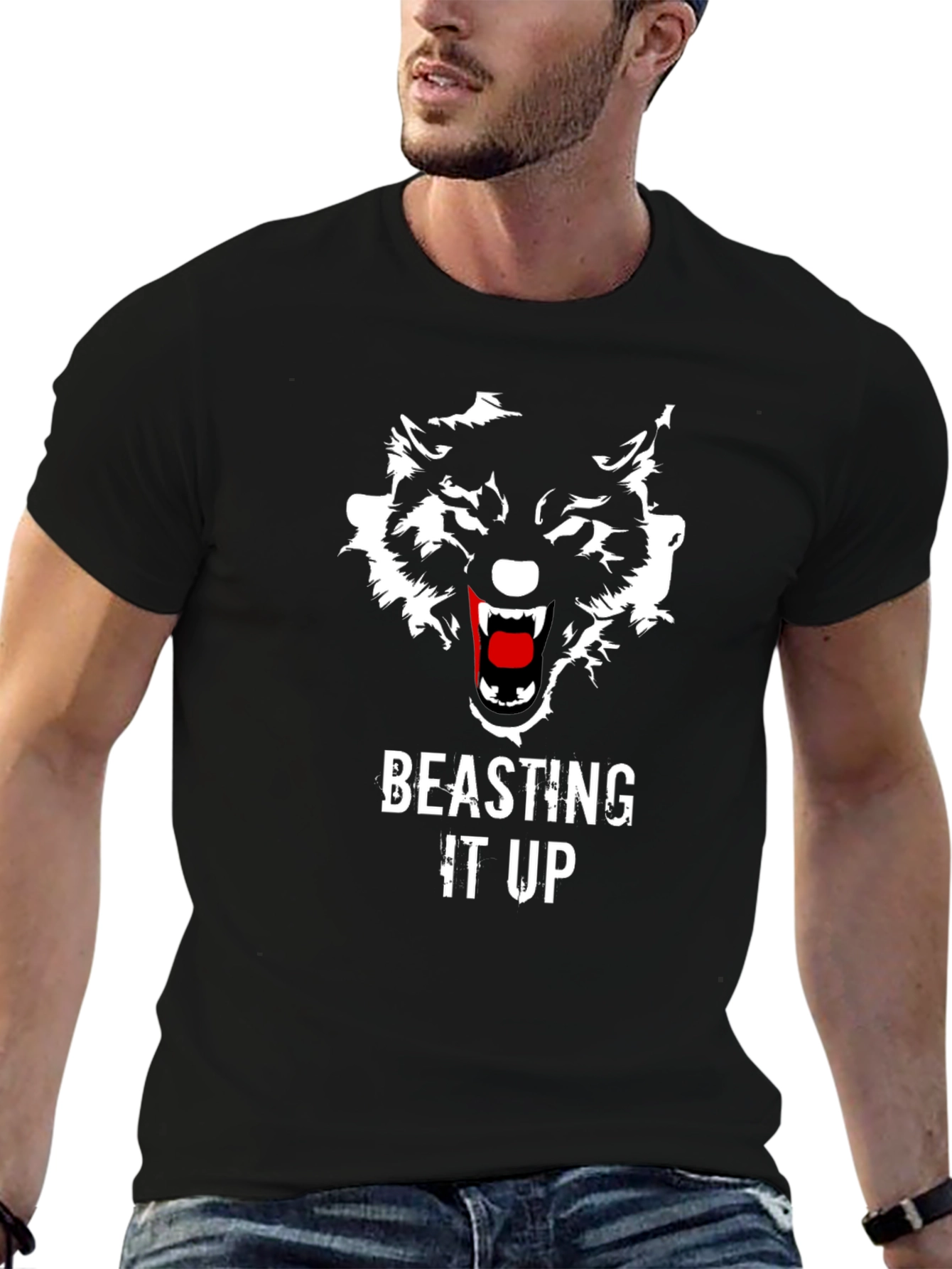 Black Beasting It Up Wolf Graphic T-Shirt - Black view 6