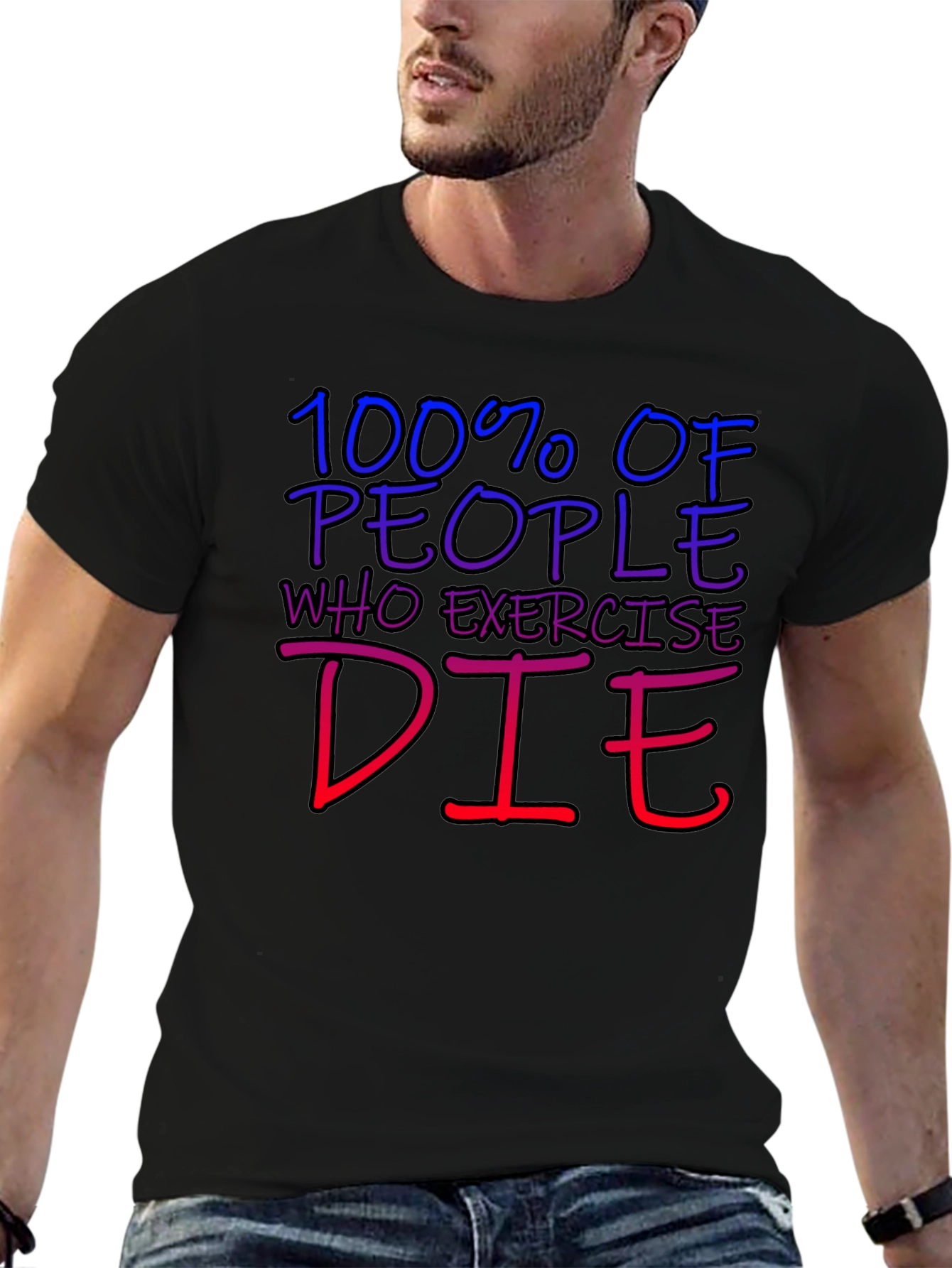 Black Humorous 100% Die Exercise Graphic Tee view 6