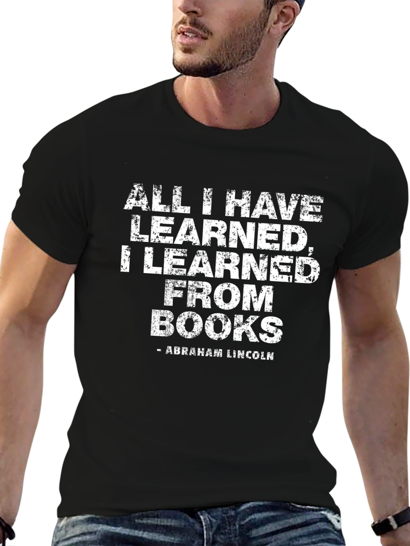 Black All I Have Learned Books Abraham Lincoln T-Shirt view 6