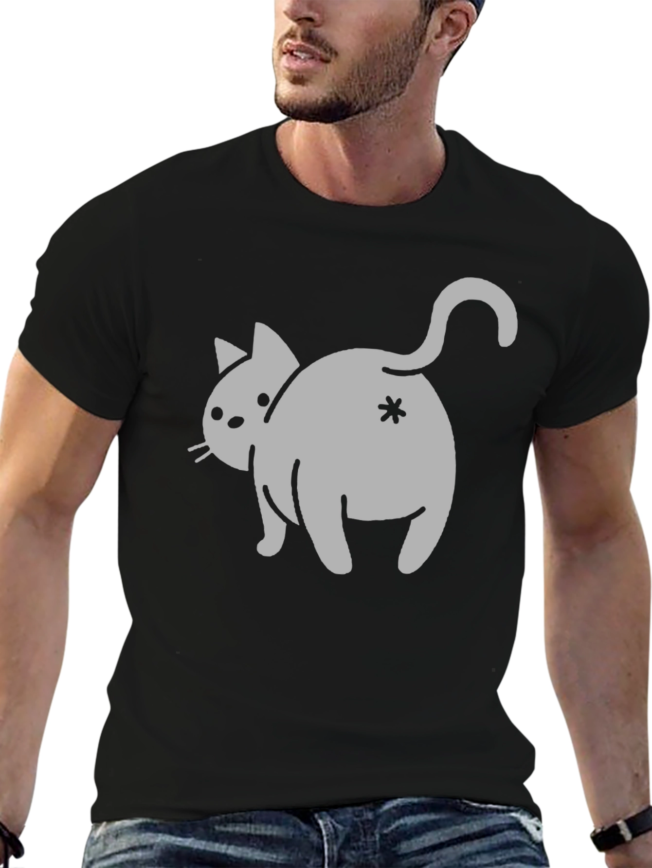 Black Funny Cat Butt T-Shirt - Black Cotton Blend view 6