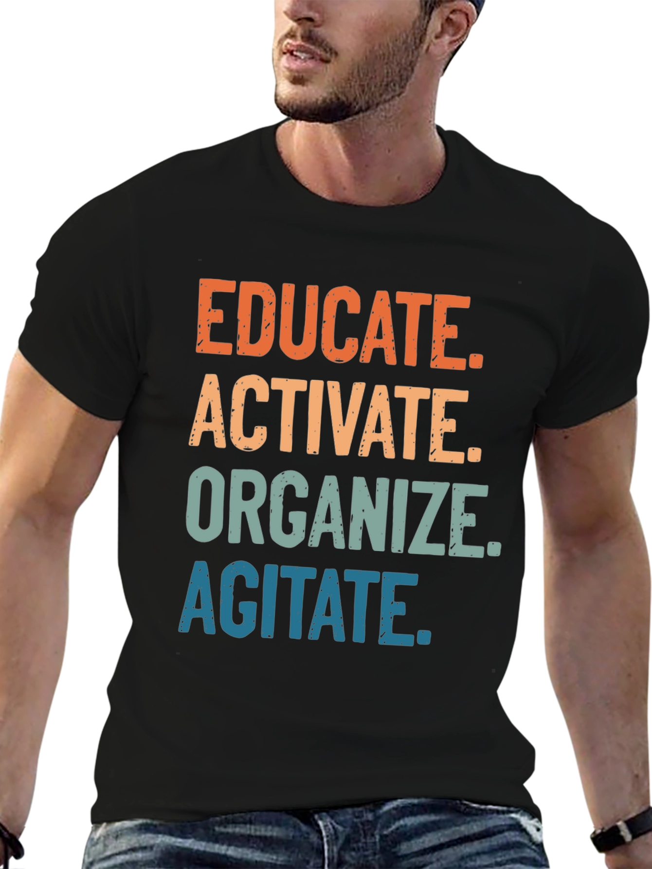 Black Educate, Activate, Organize, Agitate T-Shirt view 6