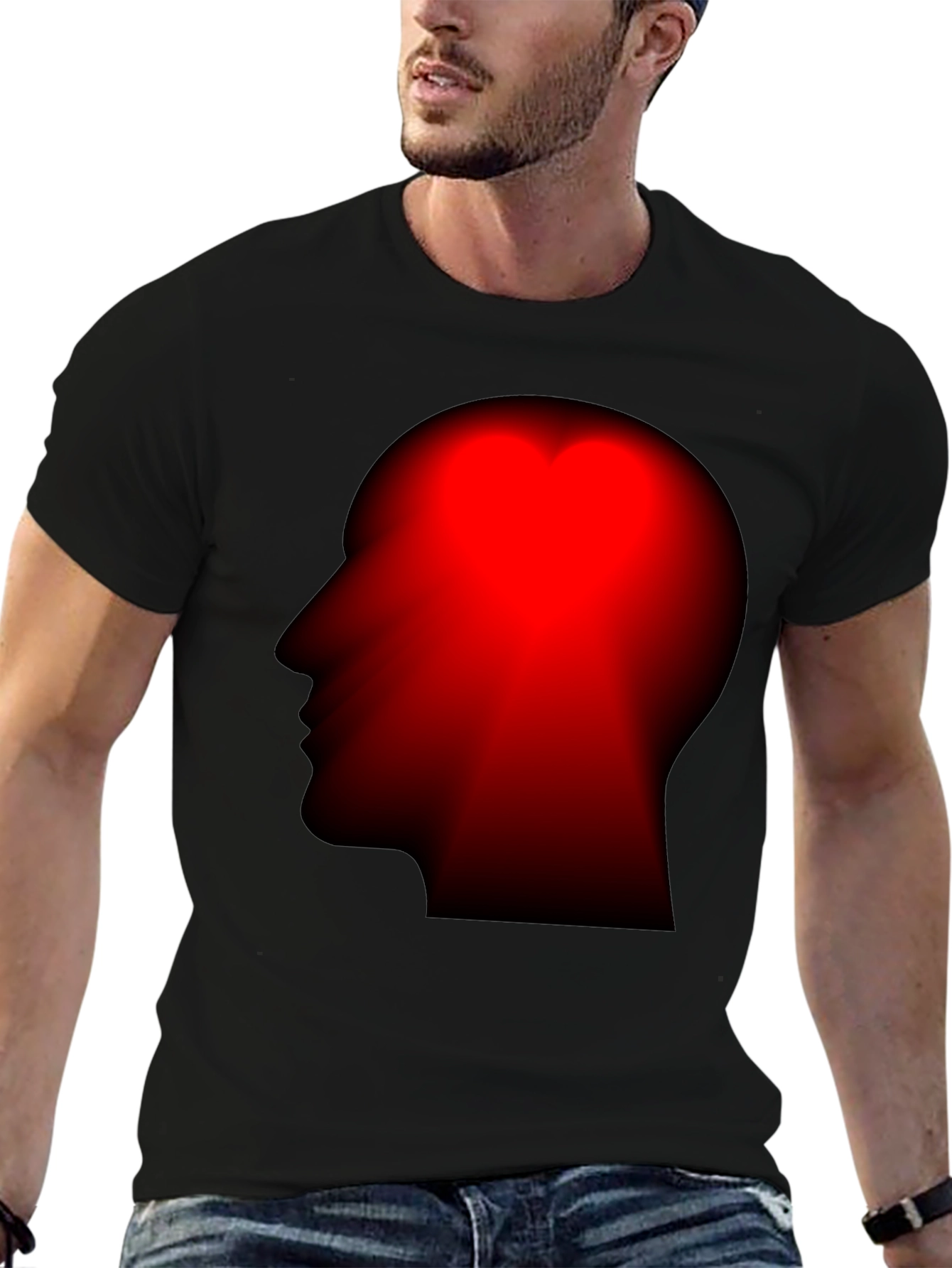 Black Red Head Silhouette Black T-Shirt view 6