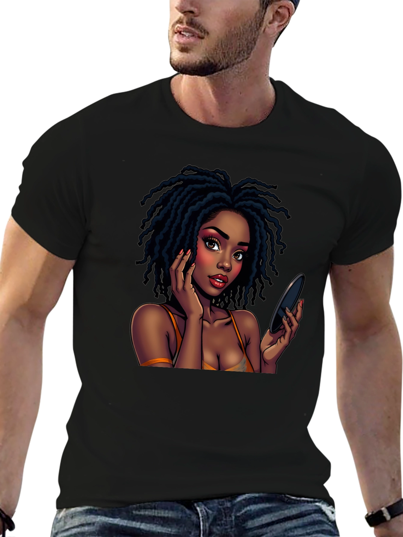 Black Black T-Shirt with Animated Girl Graphic view 6