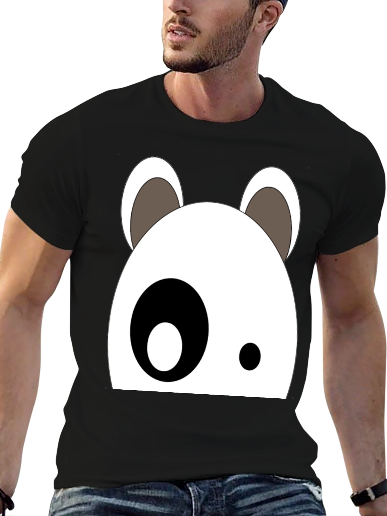 Black Cartoon Panda Face Black Graphic Tee view 6