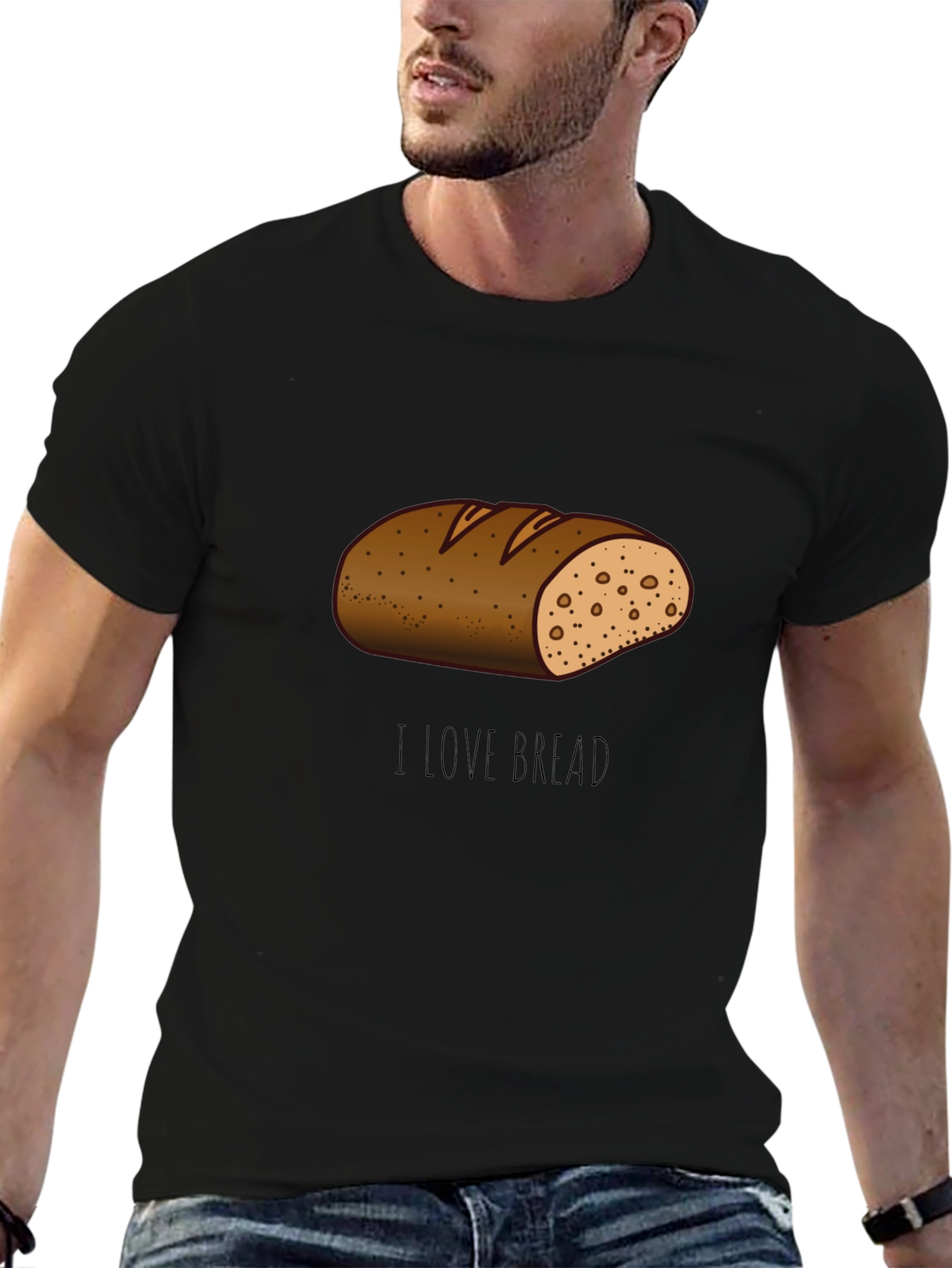 Black I Love Bread T-Shirt Funny Cartoon Loaf Tee view 6