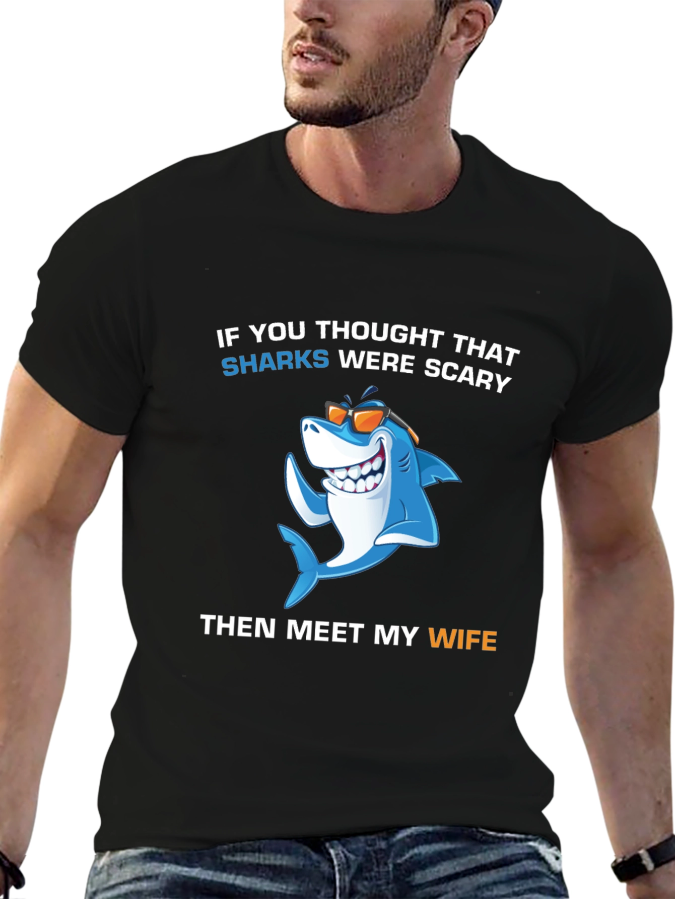 Black Funny Shark Wife T-Shirt view 6