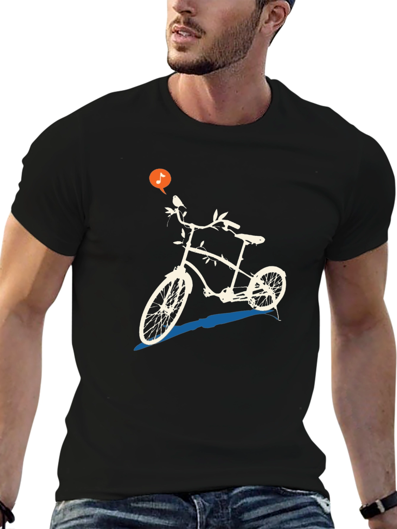 Black Unique Bicycle Graphic Tee - Black Casual T-Shirt view 6