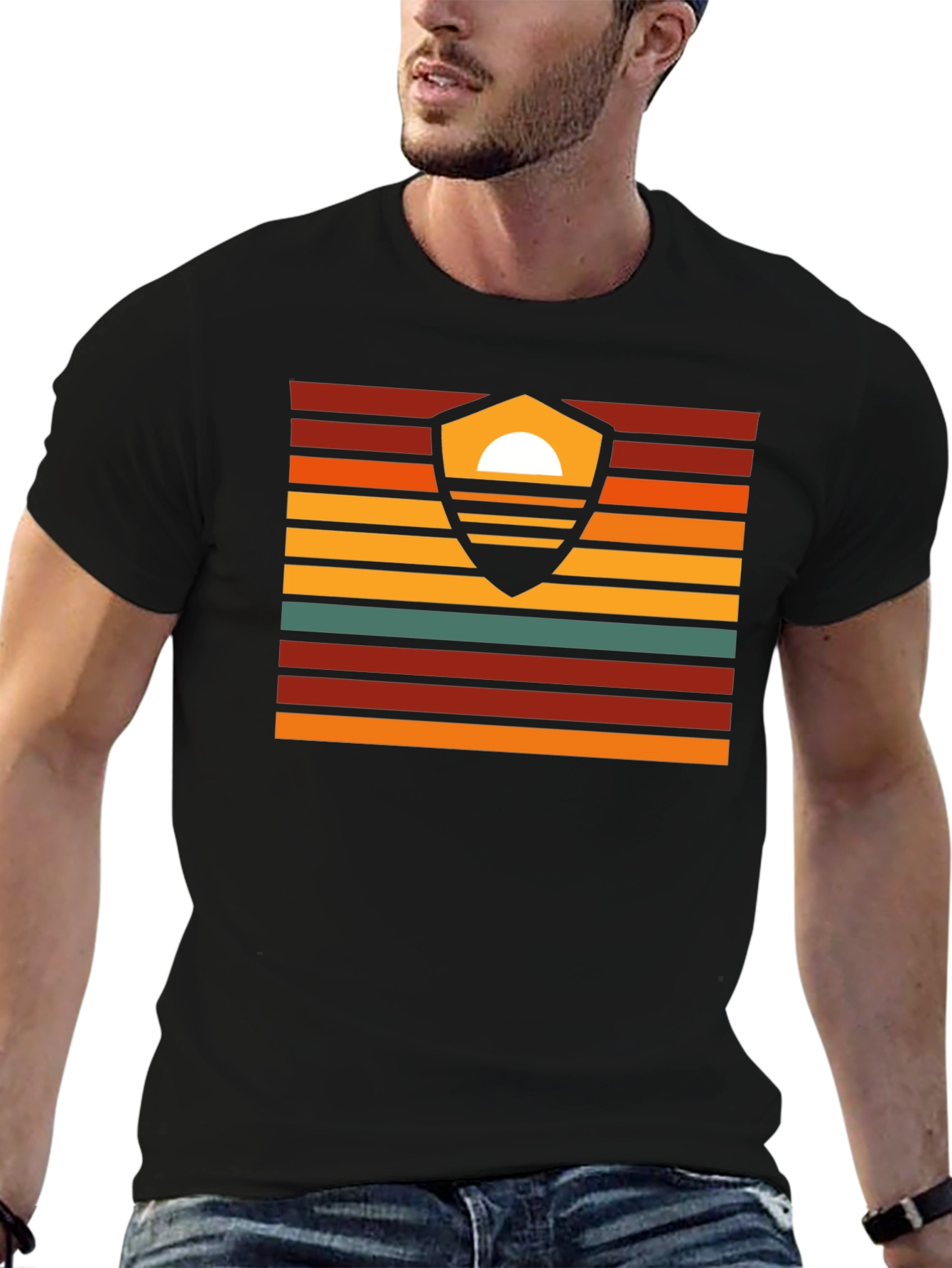 Black Sunset Shield Graphic Tee - Retro Style view 6