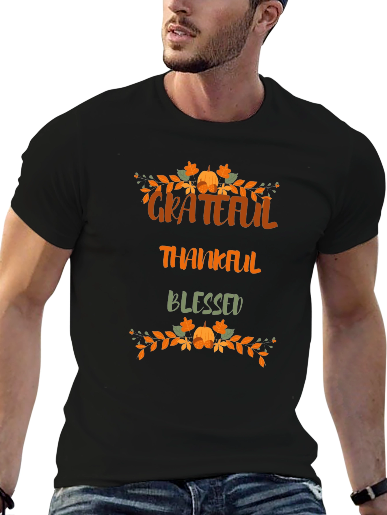 Black Grateful Thankful Blessed Graphic T-Shirt view 6