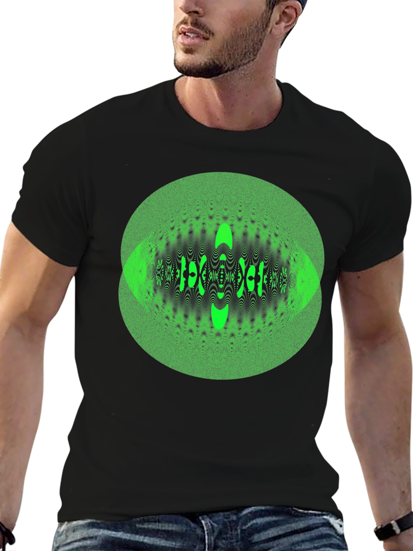 Black Green Eye Illusion Graphic Tee view 6