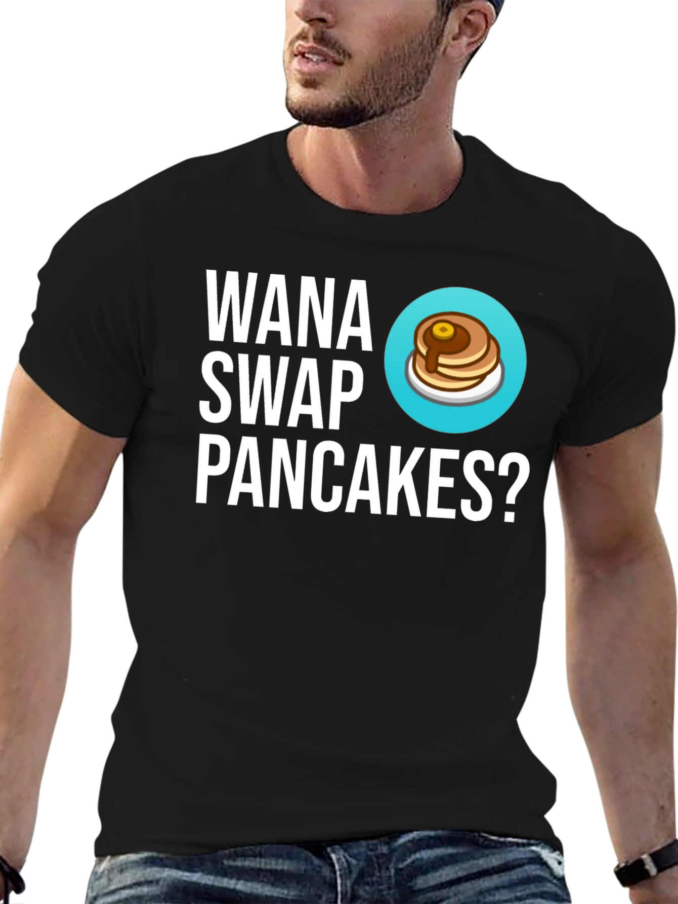 Black Wanna Swap Pancakes? Graphic Tee - Unique Gift! view 6