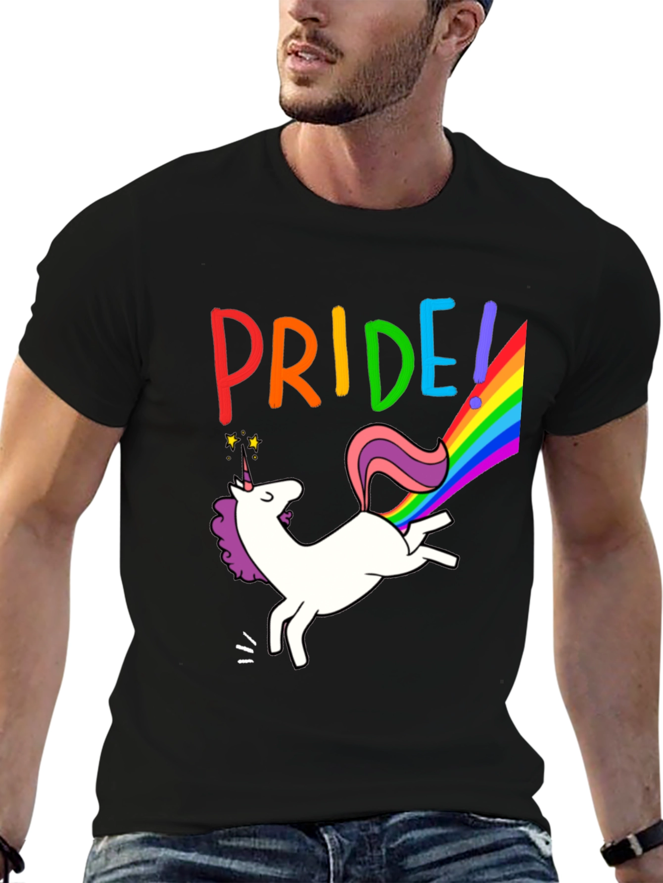 Black Pride Unicorn Graphic Tee - Black Cotton Blend view 6