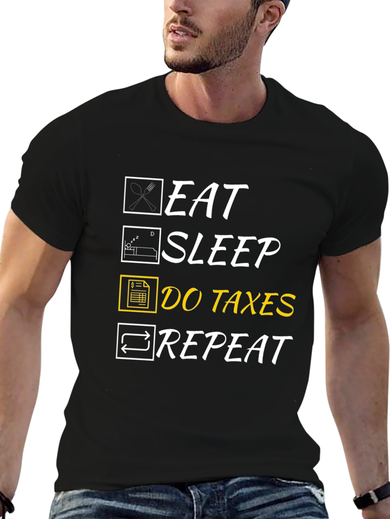 Black Eat Sleep Do Taxes Repeat Graphic T-Shirt view 6