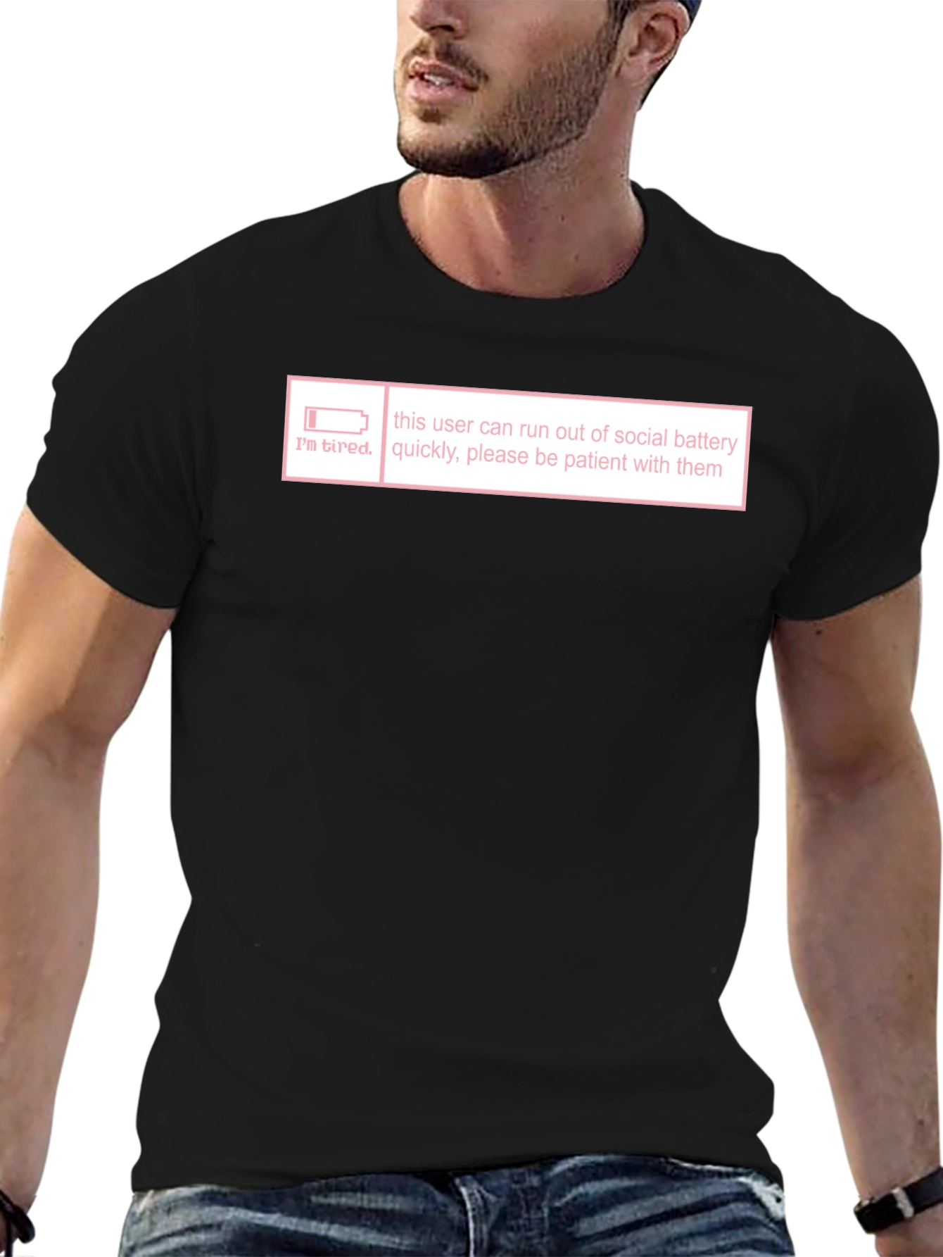 Black Introvert Social Battery T-Shirt - I'm Tired Graphic Tee view 6