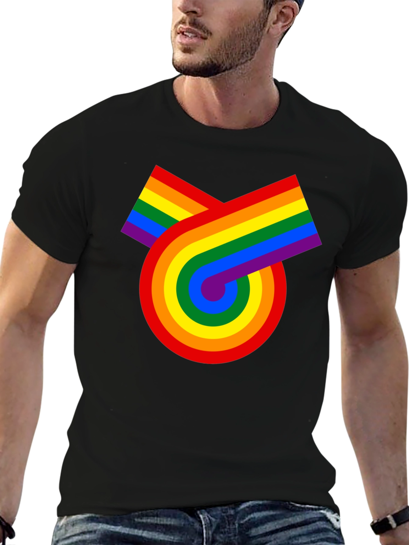 Black Retro Rainbow Graphic Tee - Pride Celebration view 6