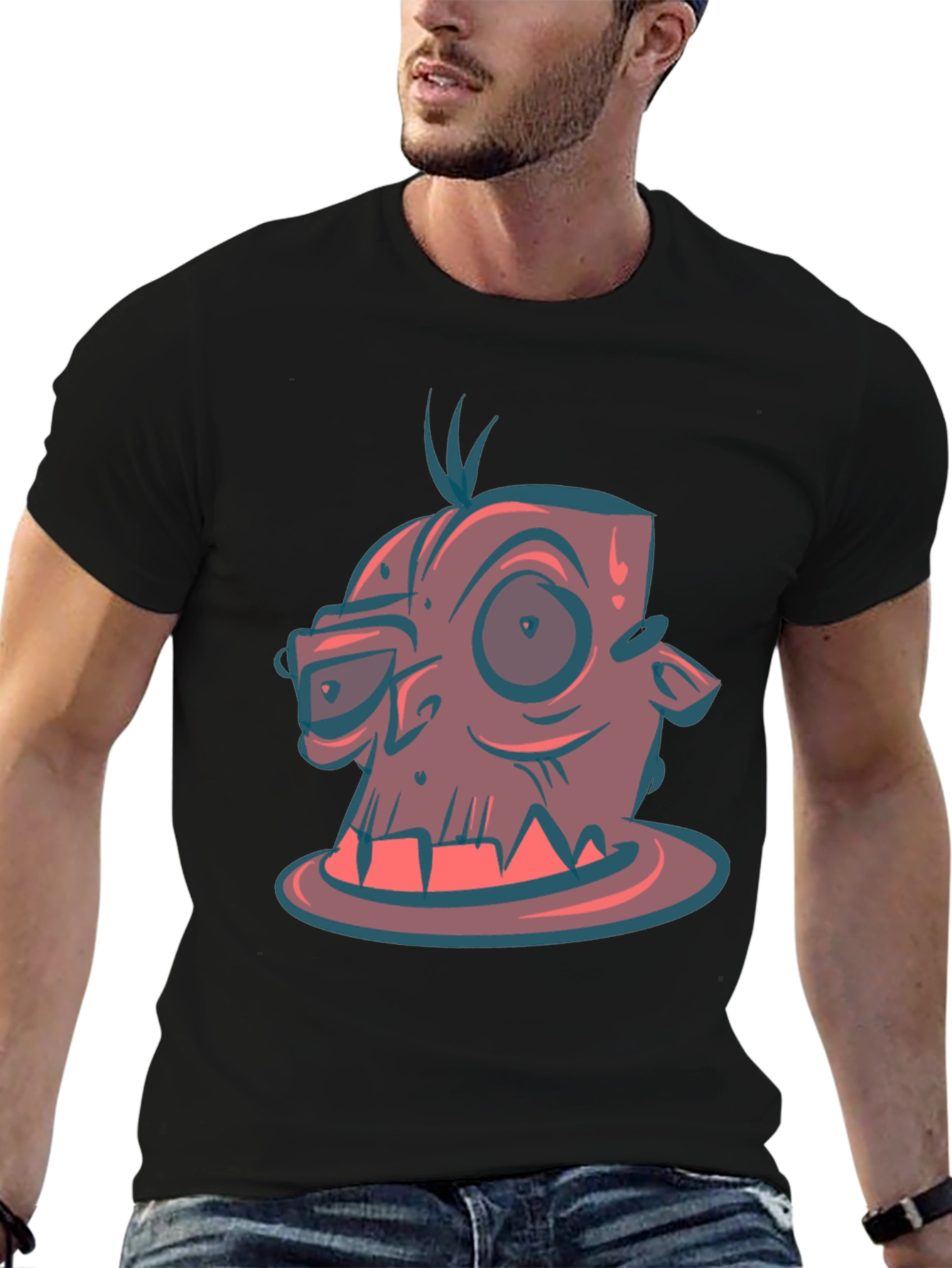 Black Cartoon Monster Graphic Tee - Black view 6