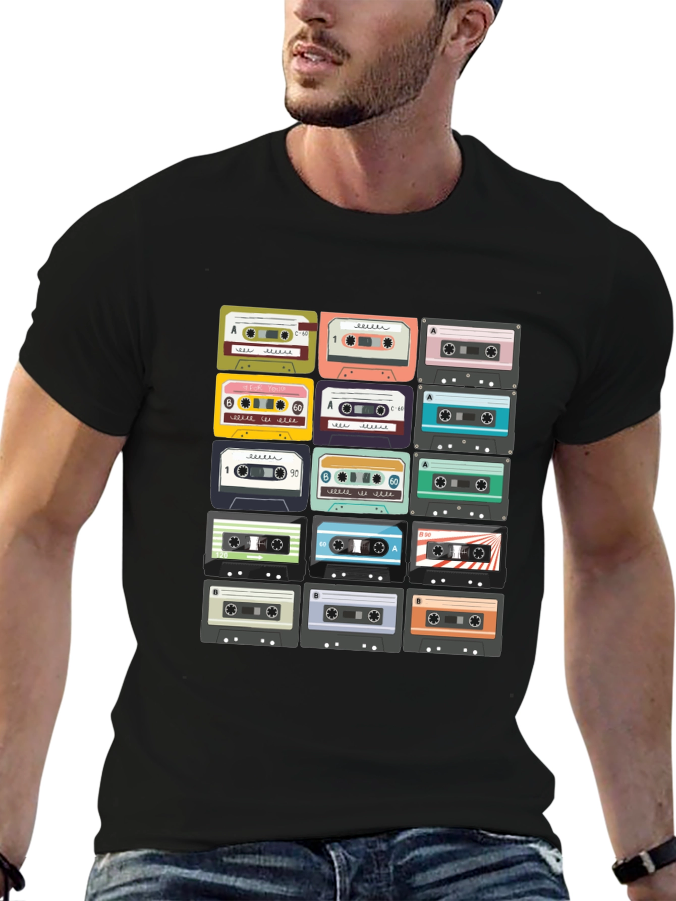 Black Retro Cassette Tape T-Shirt - Vintage Music Lover Tee view 6