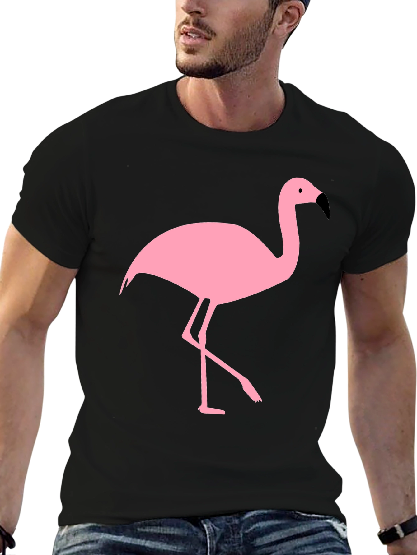 Black Black T-Shirt with Pink Flamingo Graphic view 6