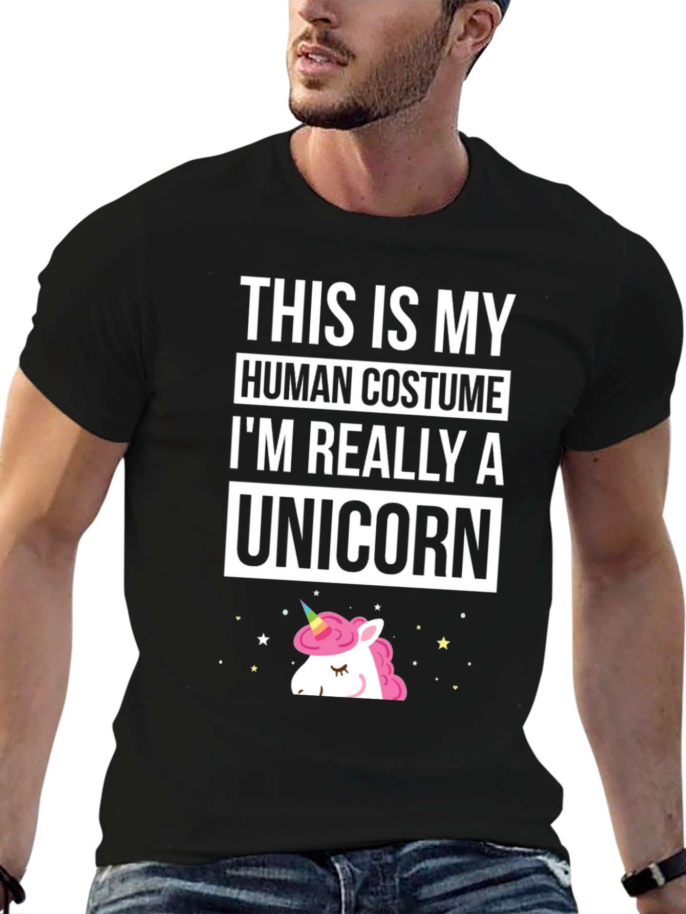 Black Unicorn Human Costume T-Shirt, Funny Graphic Tee view 6