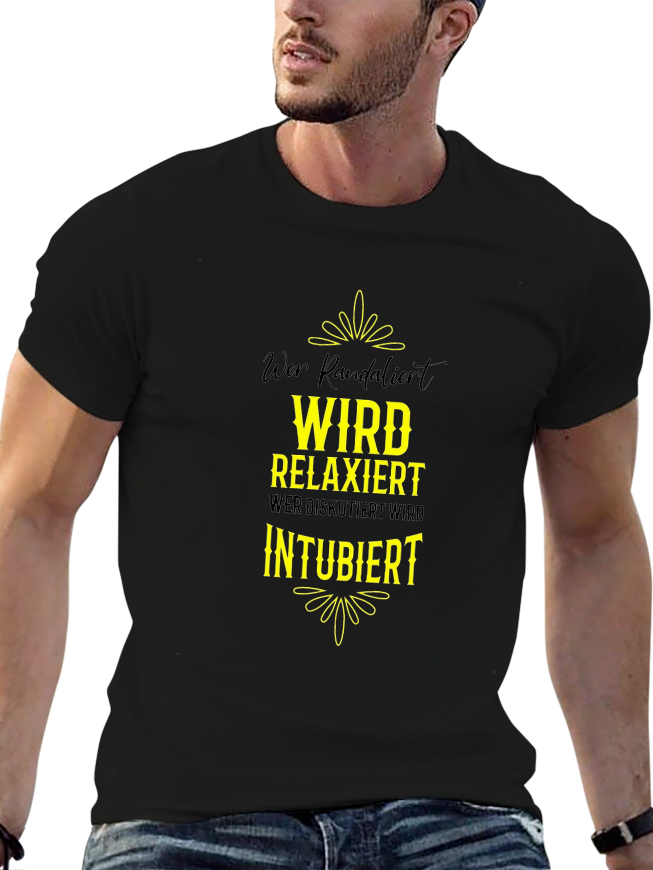 Black Humorous "Wer Randalierst" Black T-Shirt view 6