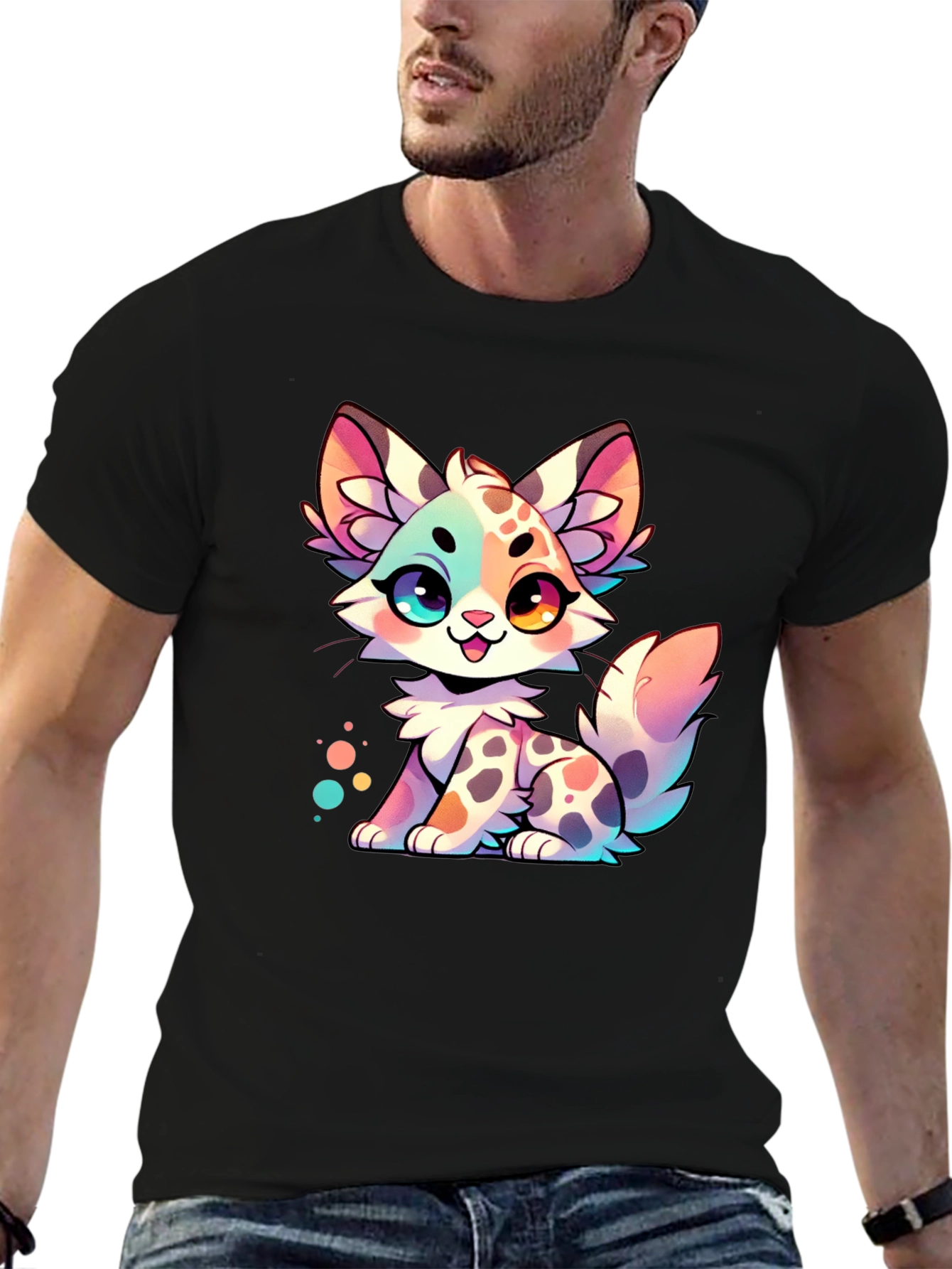 Black Cute Cartoon Kitten Graphic Tee view 6