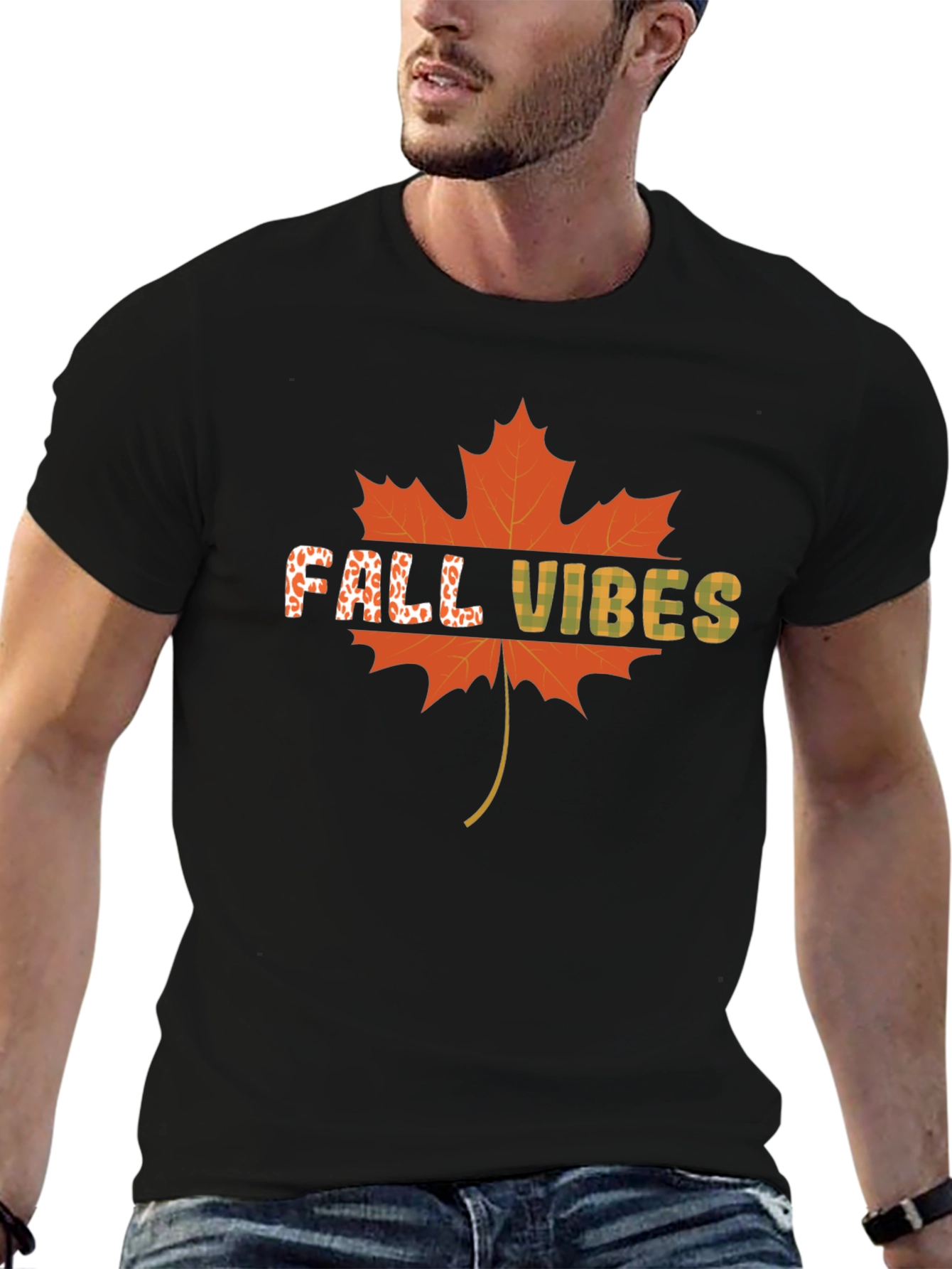 Black Fall Vibes Maple Leaf Graphic T-Shirt view 6