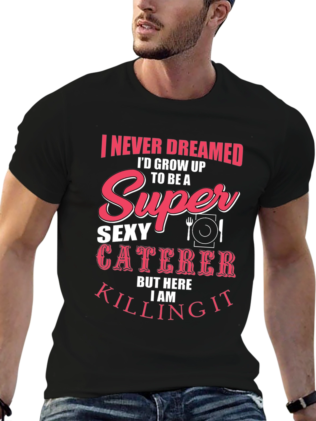 Black Funny Sexy Caterer T-Shirt view 6
