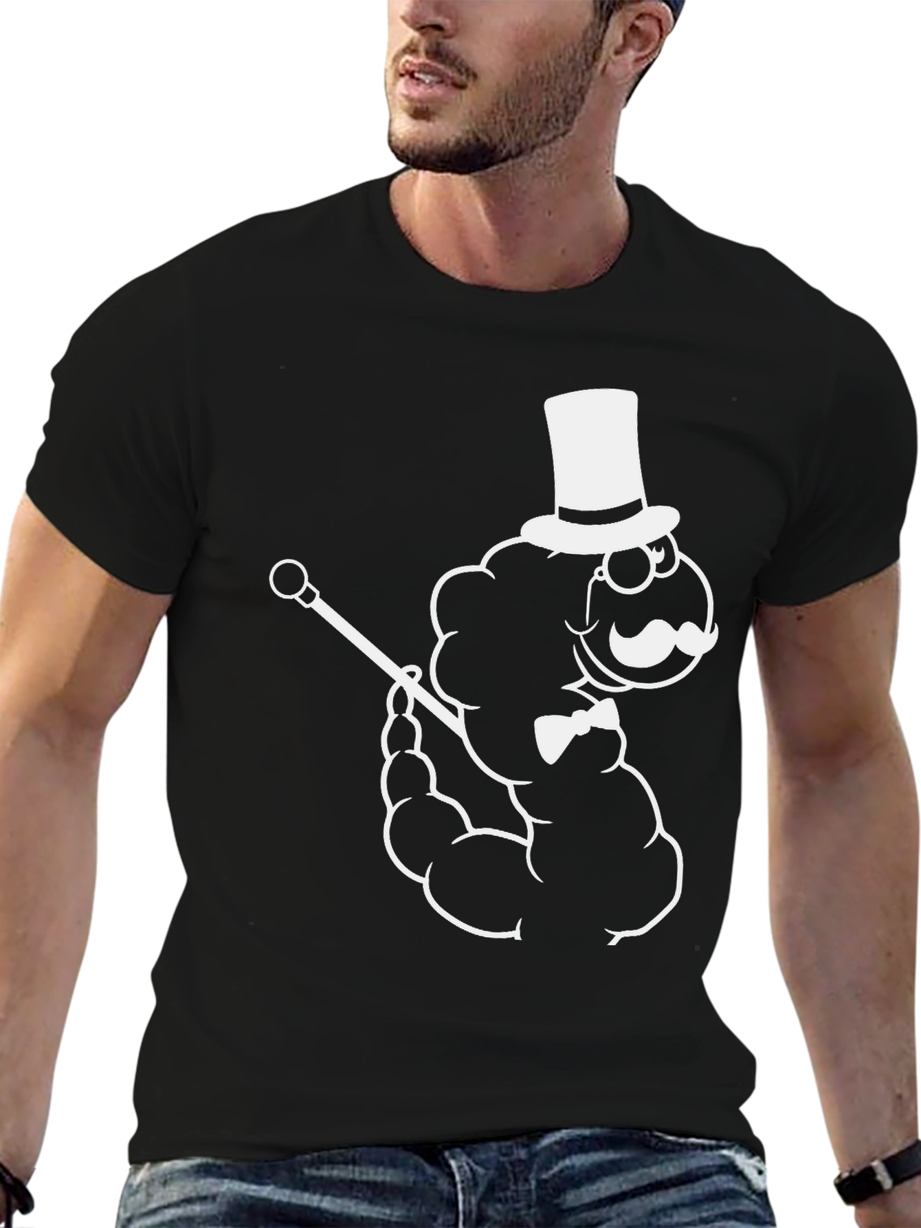 Black Cartoon Cloud Gentleman Black T-Shirt view 6