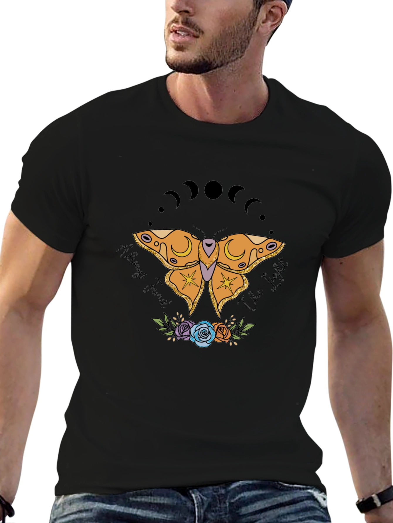 Black Moth and Moon Phases T-Shirt view 6