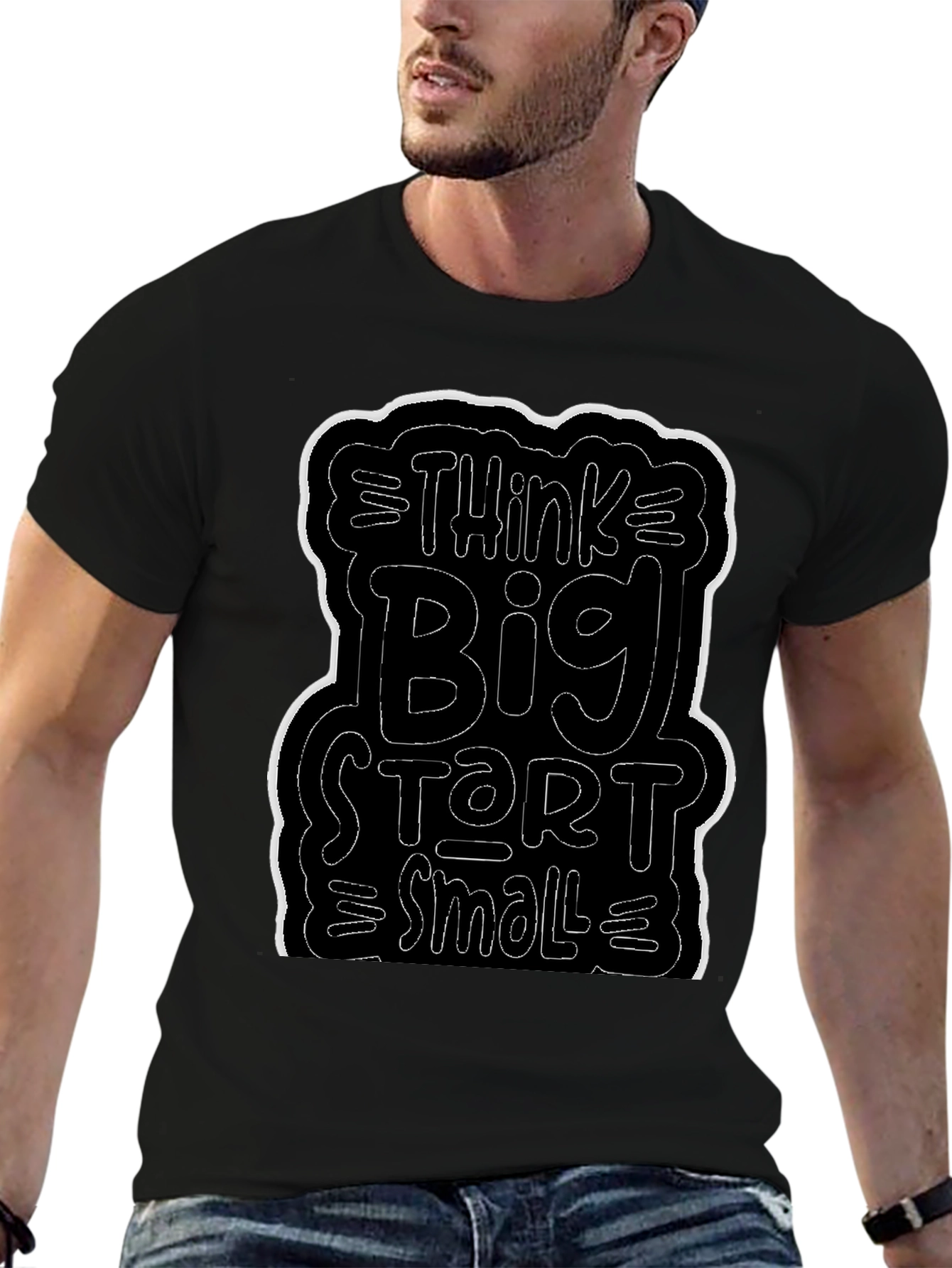 Black Think Big Start Small Black Graphic Tee view 6