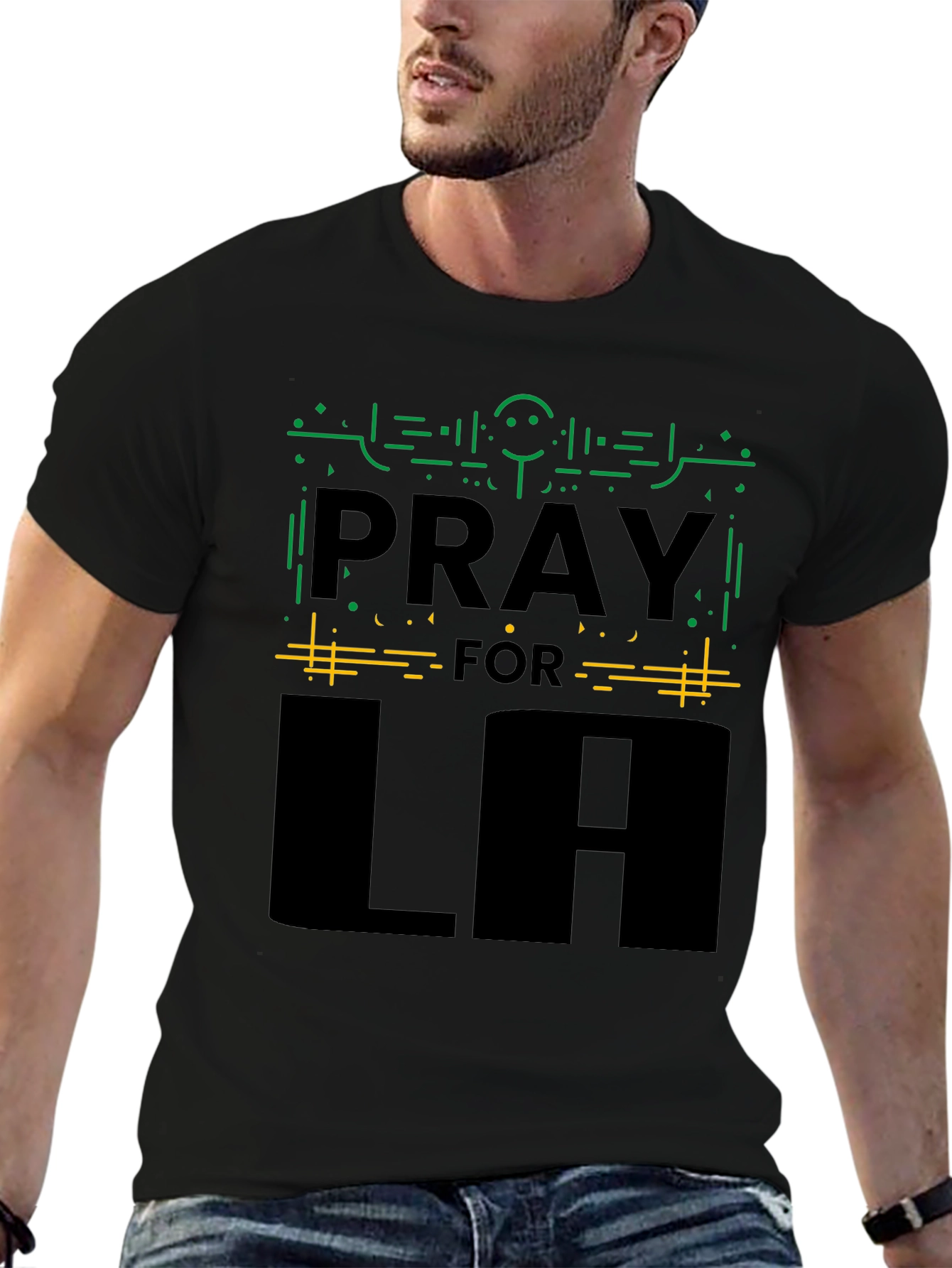 Black Pray for LA Black Graphic Tee - Comfort Fit view 6