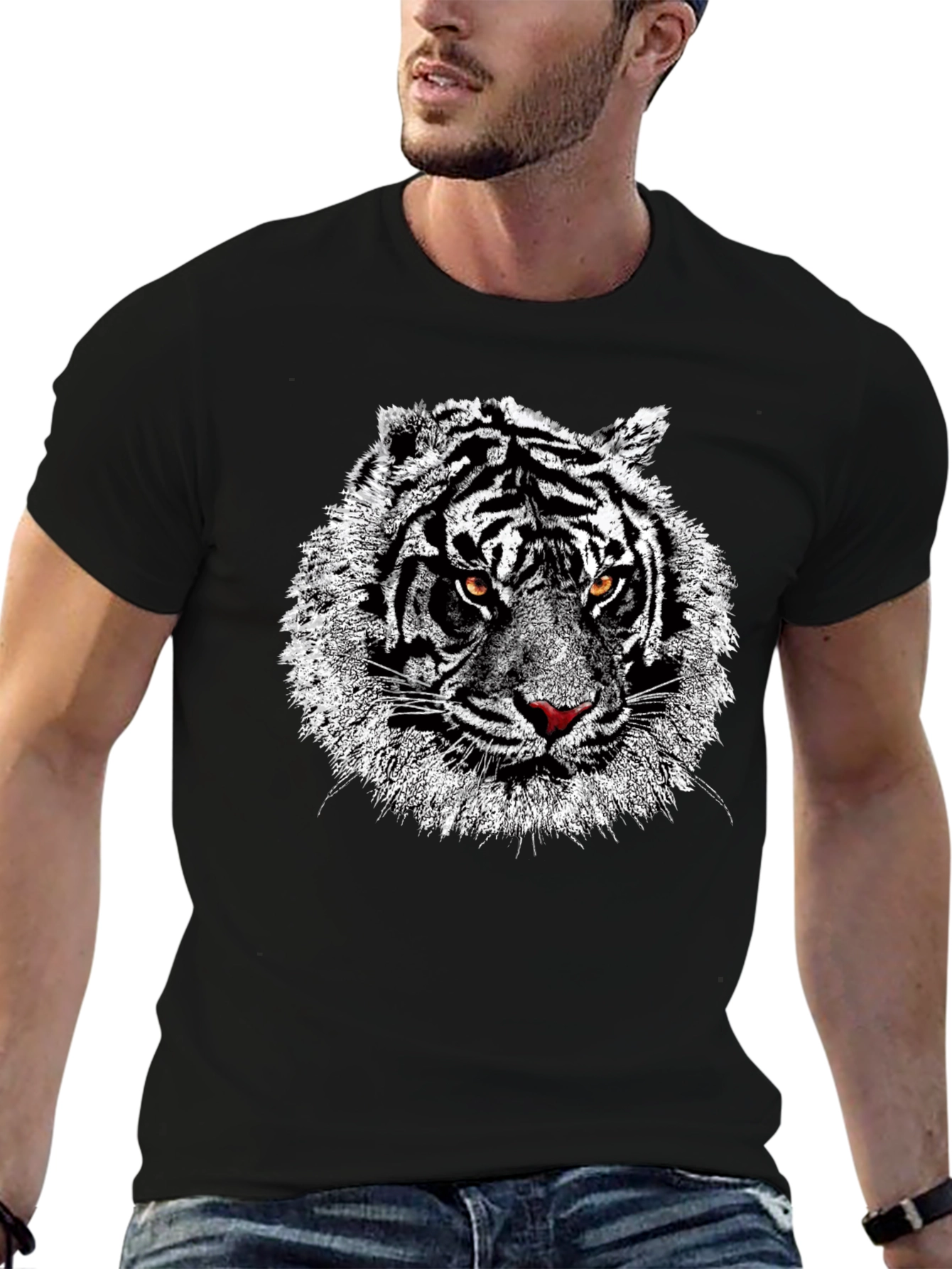 Black Tiger Graphic Print Black T-Shirt view 6