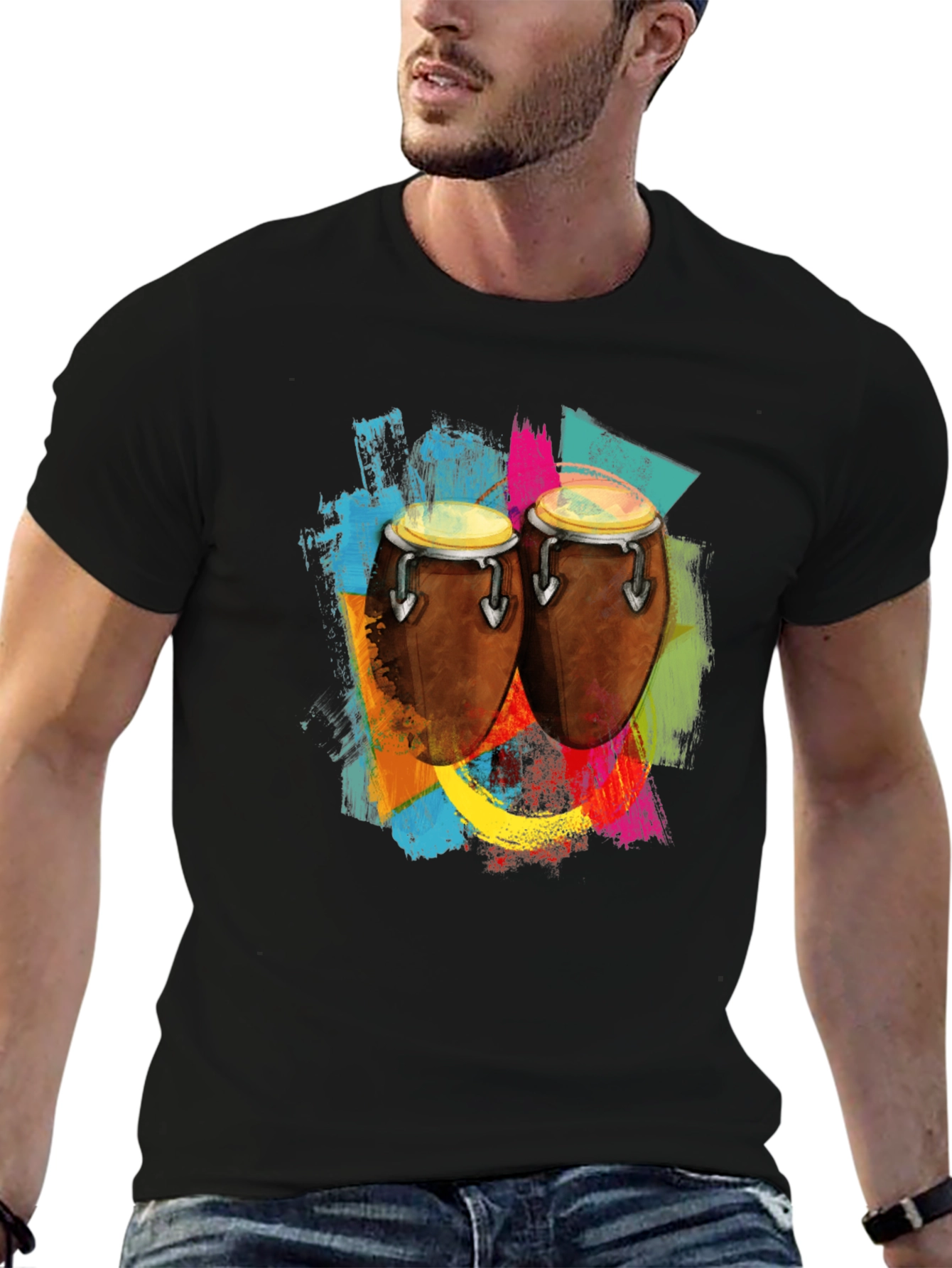 Black Conga Drum Colorful Graphic Tee view 6