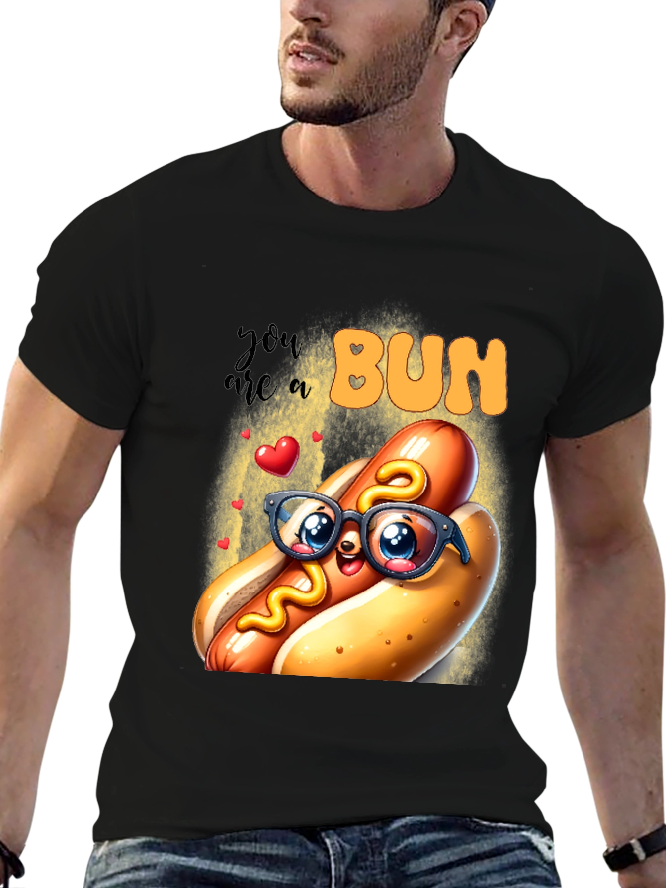 Black Cute Hotdog Graphic T-Shirt - "You are a Bun" view 6