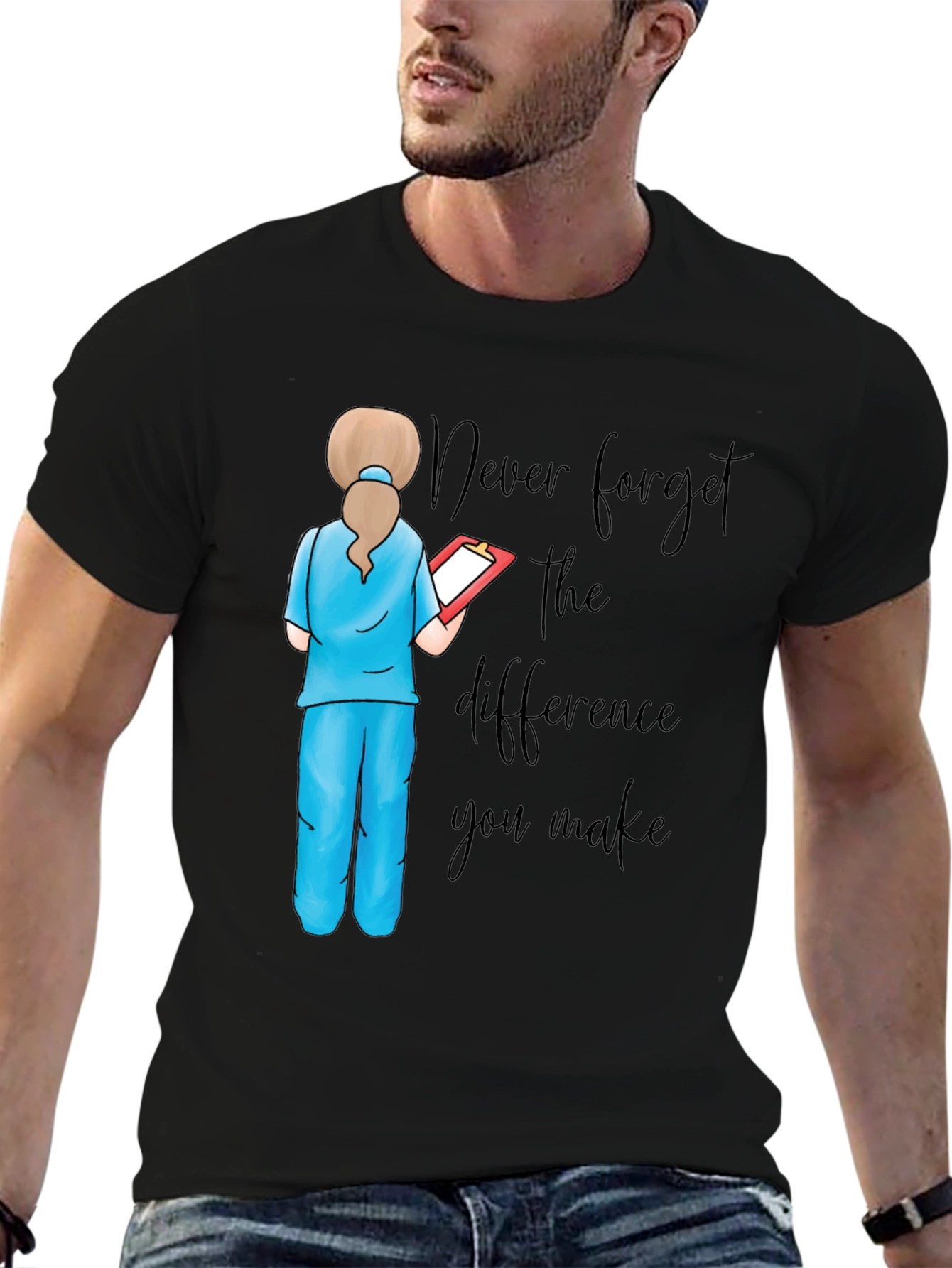 Black Nurse Quote Graphic Tee - Never Forget the Difference view 6